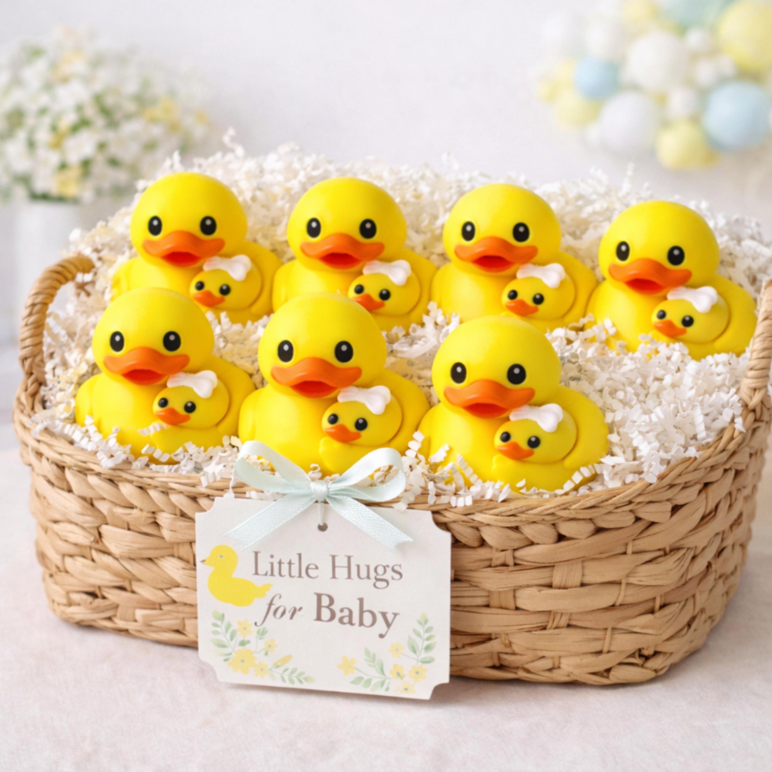 Duck Baby Shower Decoration Set | 1 Mama Duck Cake Topper + 10 Mini Duckling Favors & Digital Templates
