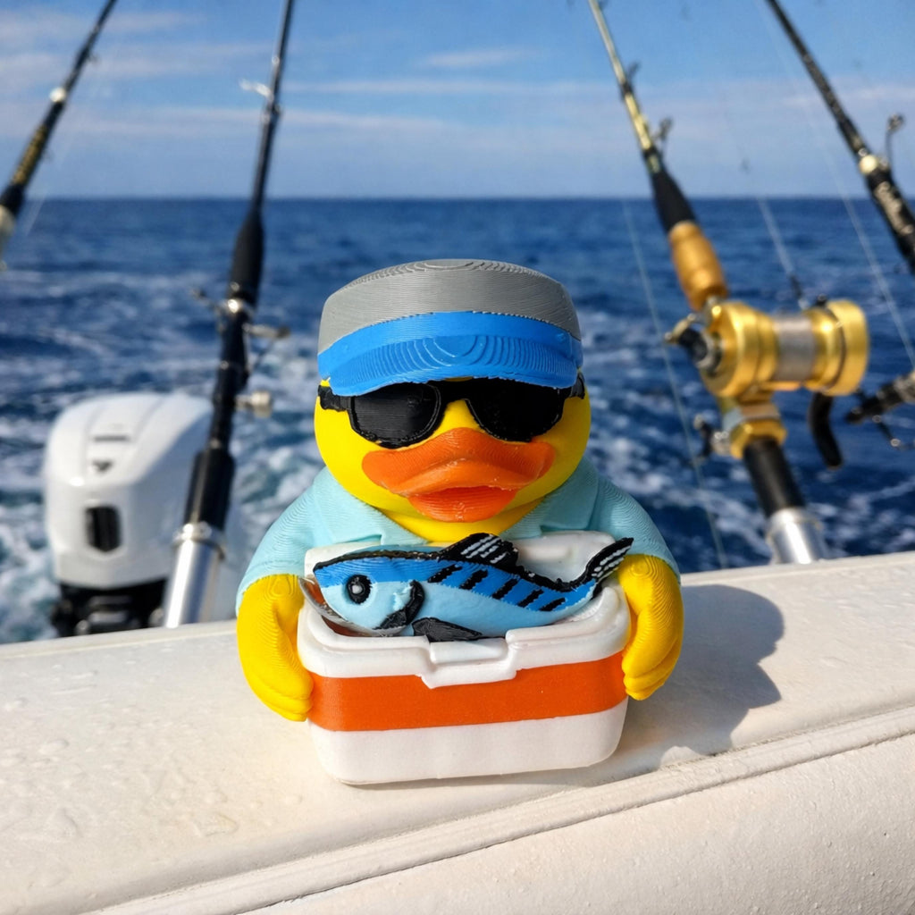 Fishing Duck | Fisherman Dashboard Decoration, Desk Ornament & Funny Gift
