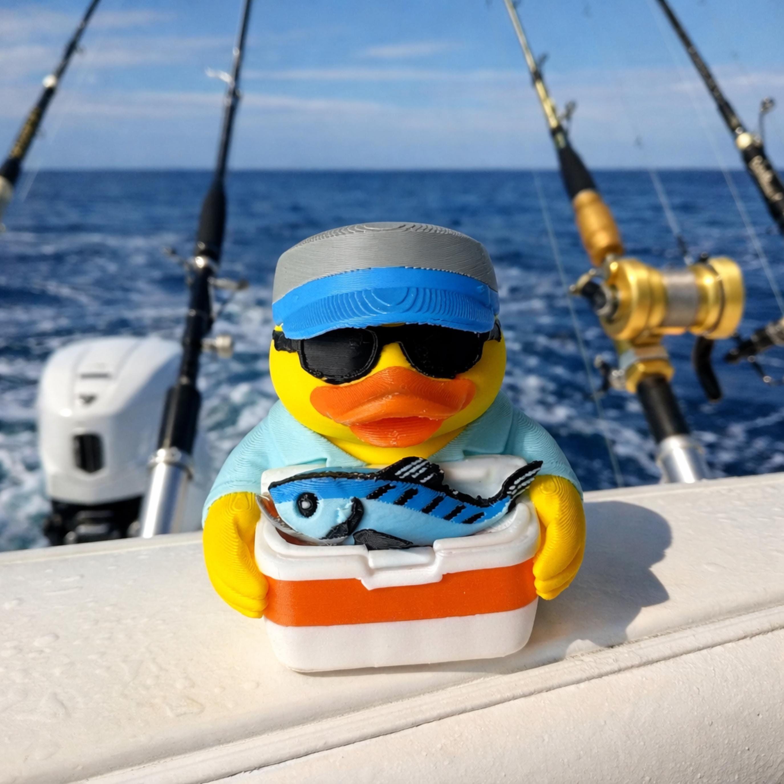 Fishing Duck | Fisherman Dashboard Decoration, Desk Ornament & Funny Gift