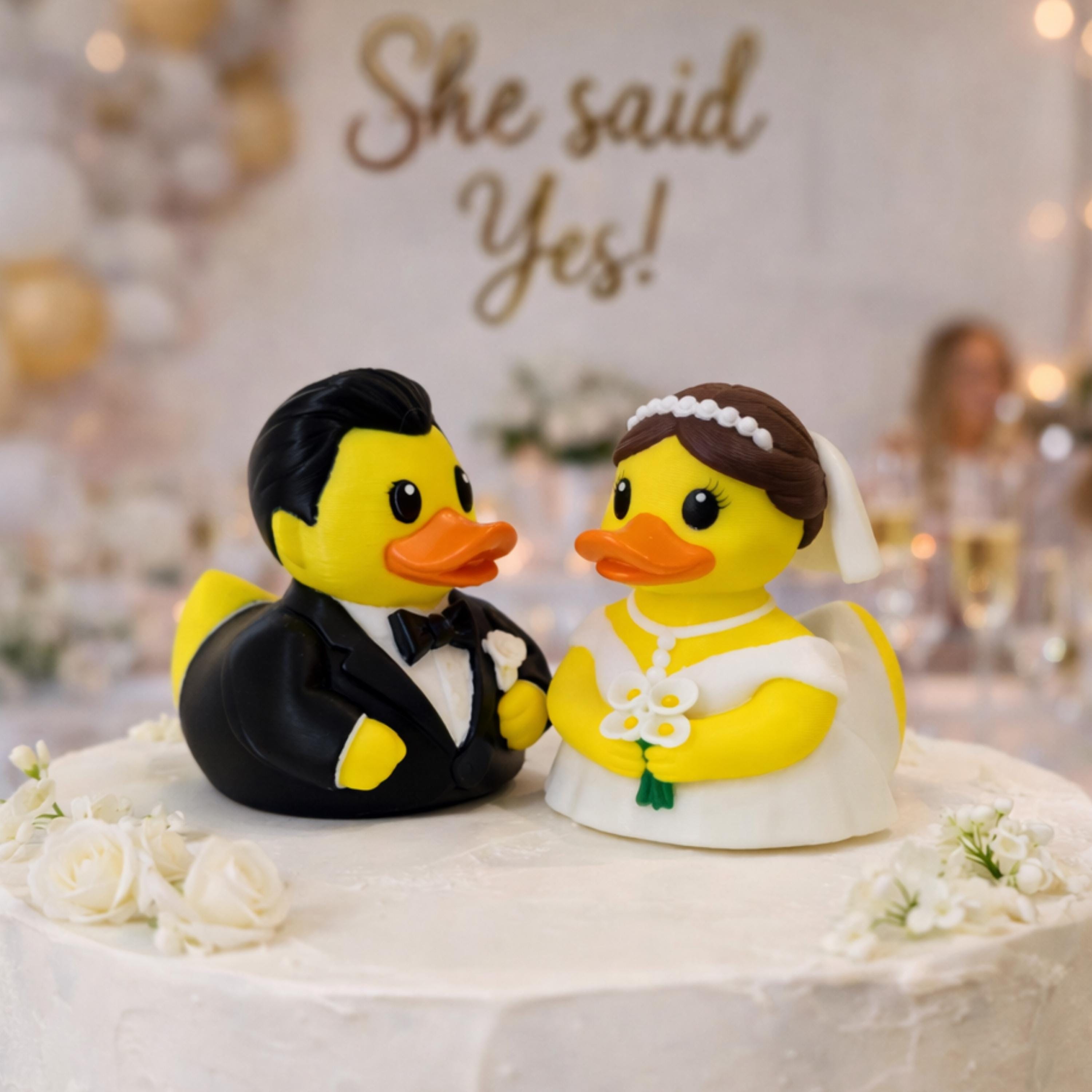 Bride Groom Duck 4x4 Decoration Dashboard Display Wedding Favor Bridal Shower Gift Idea Rustic Reception Centerpiece Table Accessory Modern