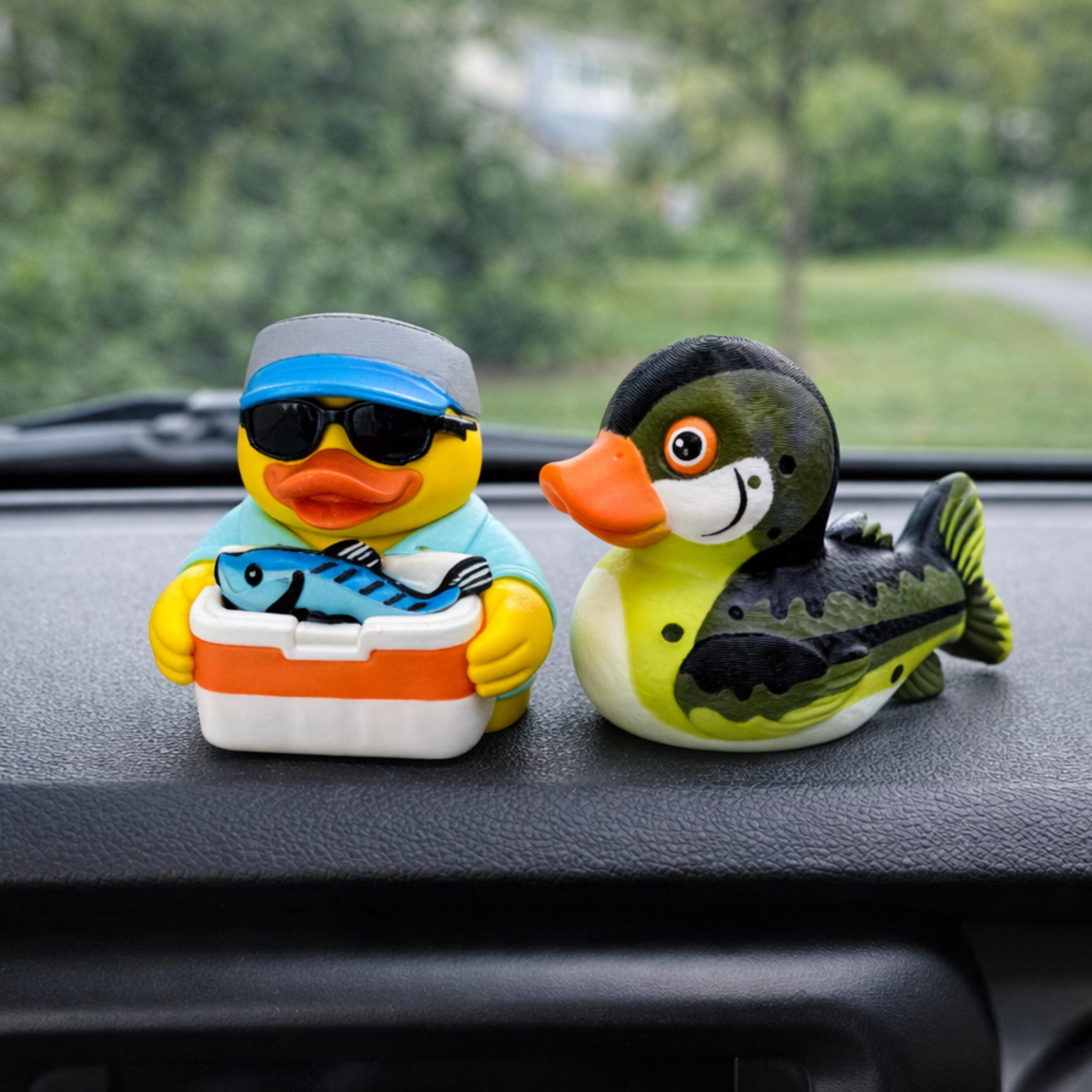 Fishing Duck | Fisherman Dashboard Decoration, Desk Ornament & Funny Gift