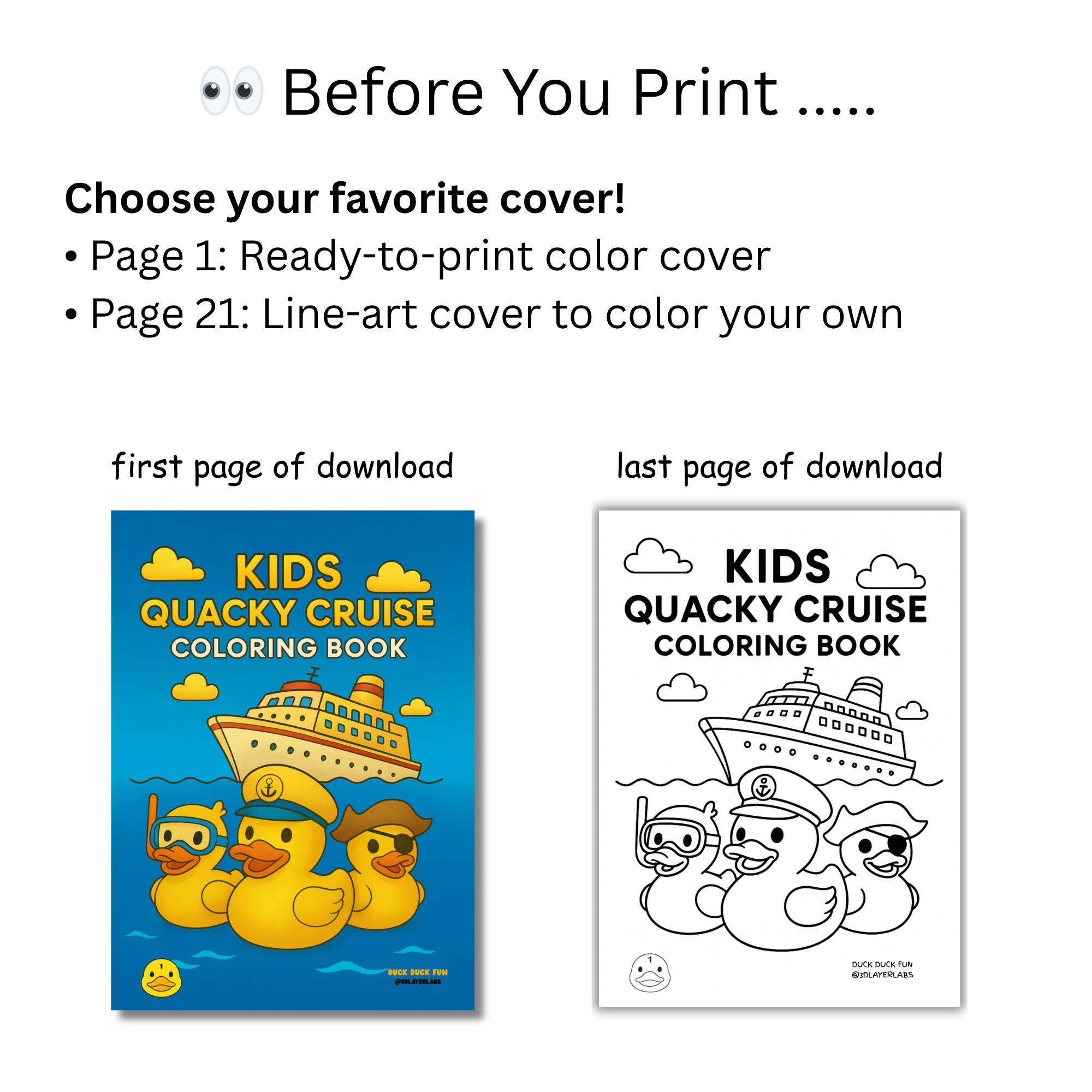 Cruise Duck Coloring Book | Printable Kids Activity, Family Fun & Vacation Memory Keepsake