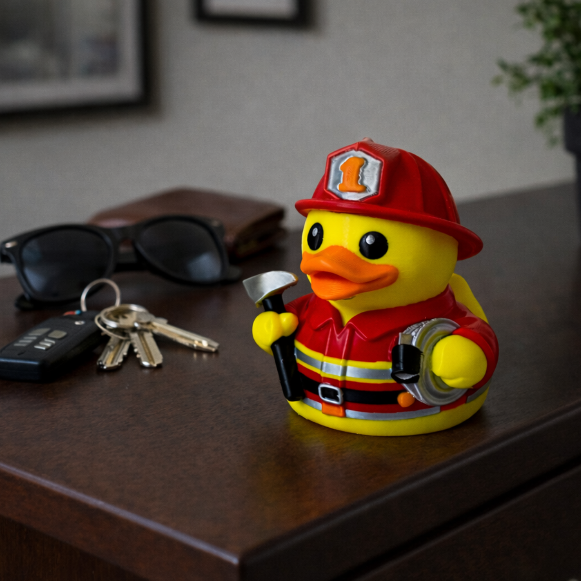 Firefighter Duck Figure Dashboard Ducking Decoration Car Accessory Toy Fireman Desk Ornament Collectible Firefighter Gift Party Favor