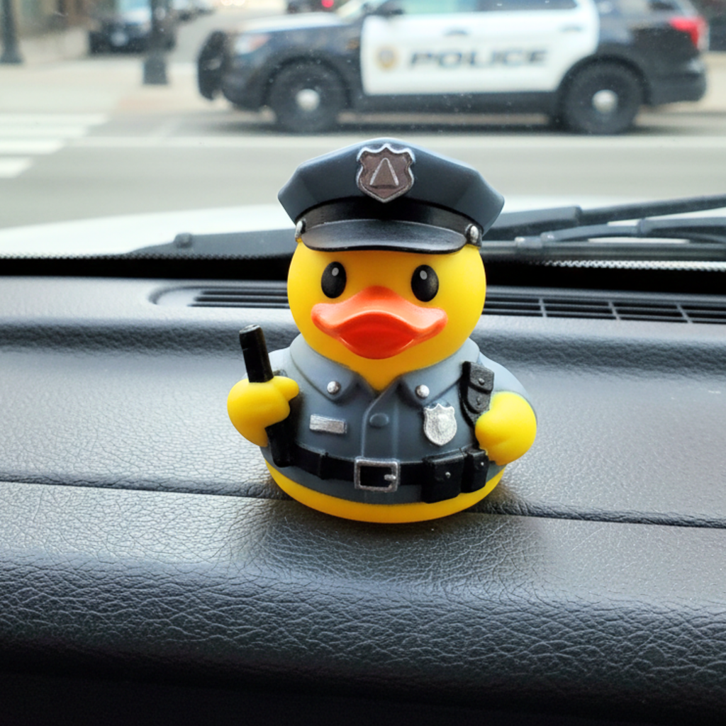 Patrol Officer Duck Miniature Collectible Police Car Accessory Dashboard Decoration Vehicle Interior Ornament Novelty Gift Idea Law Enforcement Present Academy Graduation Gift Authentic Uniform Details Cute Desk Display Daily Commute