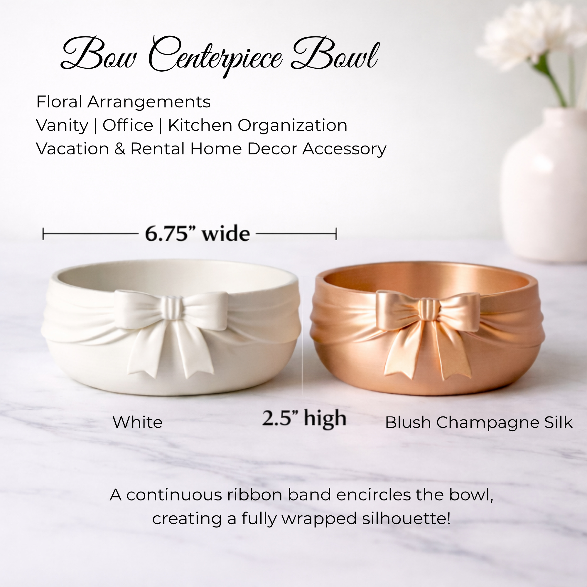 White Vanity Organization Bow Theme Ribbon Design Elegant Bathroom Accessory Set Girl Bedroom Decor Display Coffee Table Collection Spa Bath