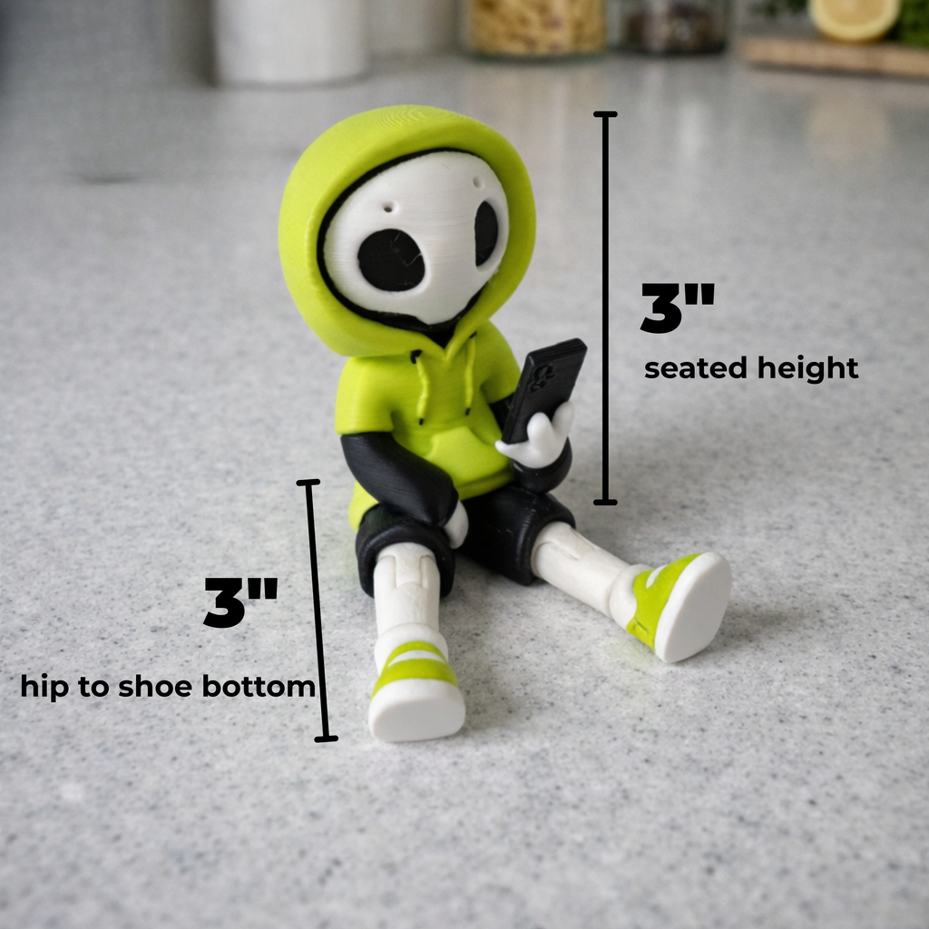 Articulated Desk Toy Phone Addict Figure Decoration Shelf Sitter Tech Humor Gift Idea Modern Accessory Office Decor Minimalist Design Hazy