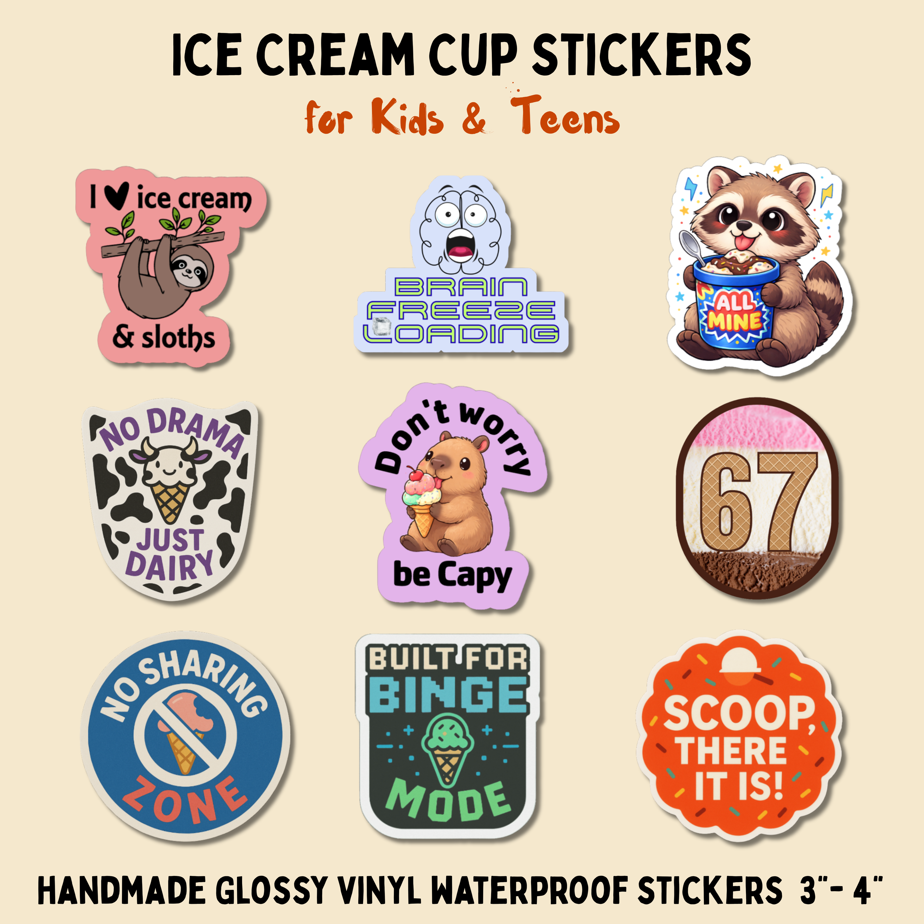 Kids Ice Cream Pint Holder | Fun Grip Handle, Spoon Slot & Sticker Options
