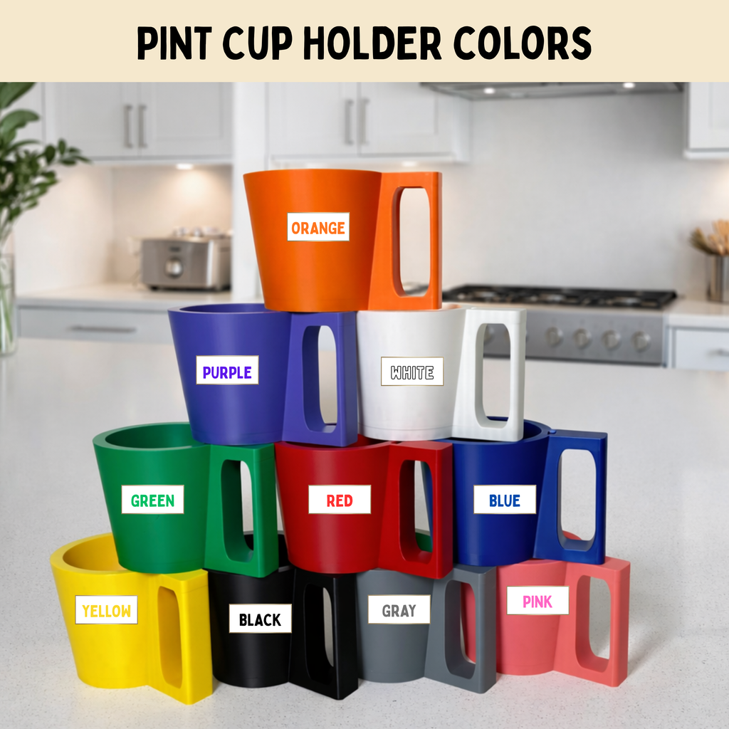 Personal Ice Cream Pint Holder | Adult Grip Handle, Spoon Slot & Vinyl Sticker Options