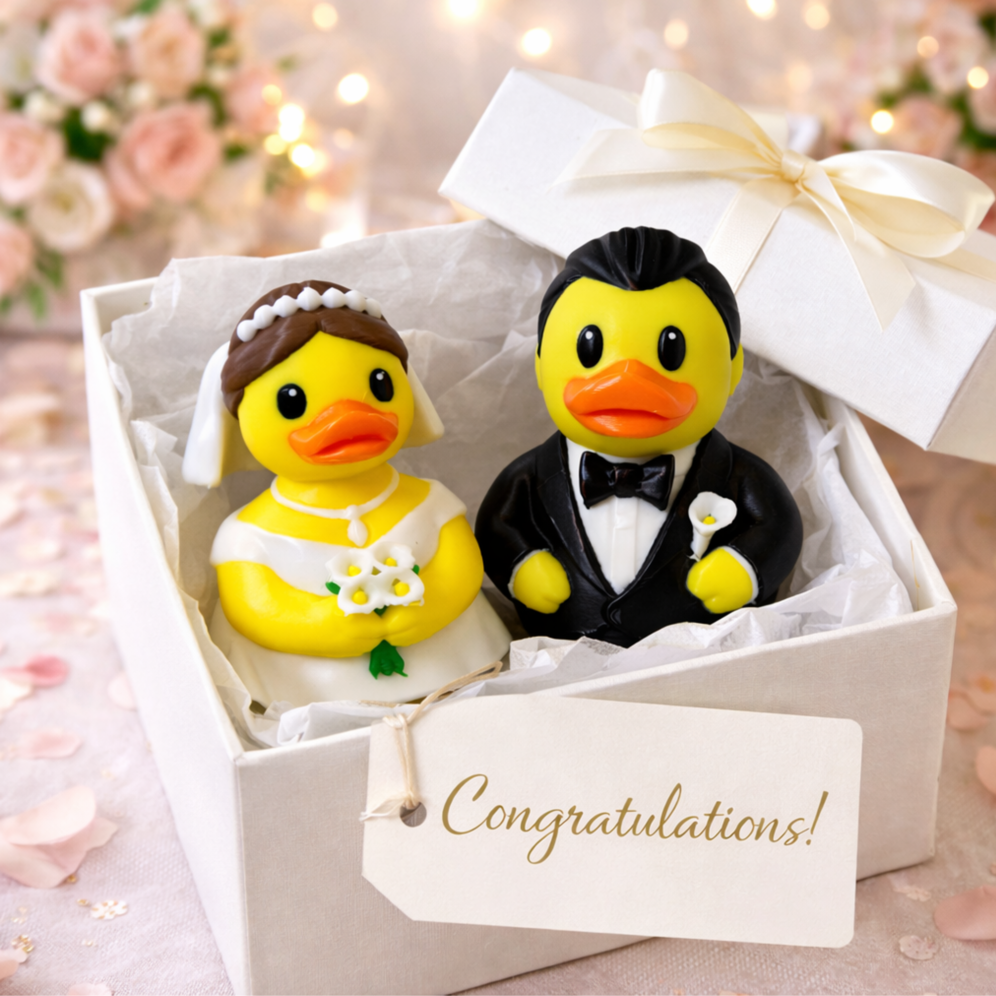 Bride Groom Duck 4x4 Decoration Dashboard Display Wedding Favor Bridal Shower Gift Idea Rustic Reception Centerpiece Table Accessory Modern