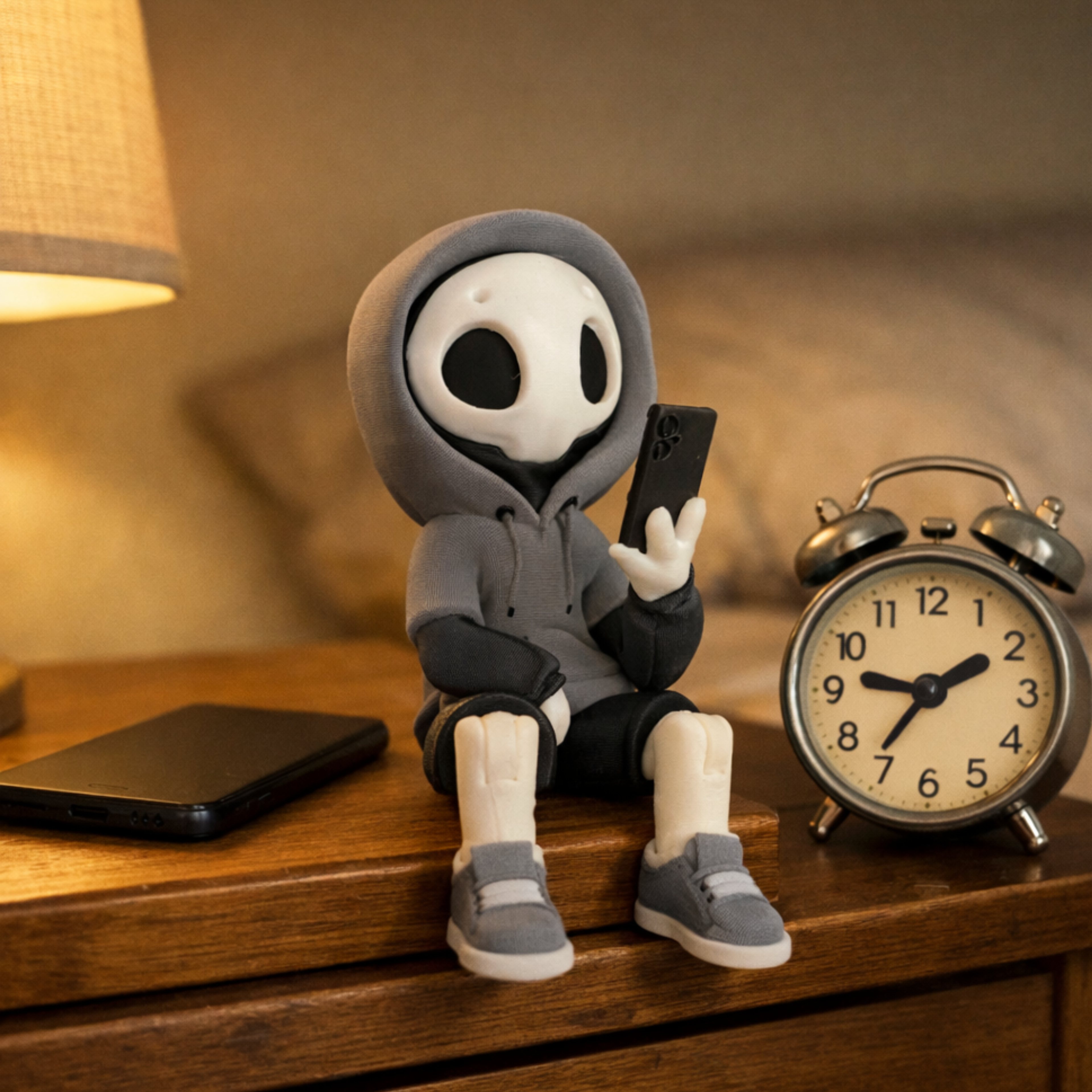 Articulated Desk Toy Phone Addict Figure Decoration Shelf Sitter Tech Humor Gift Idea Modern Accessory Office Decor Minimalist Design Hazy