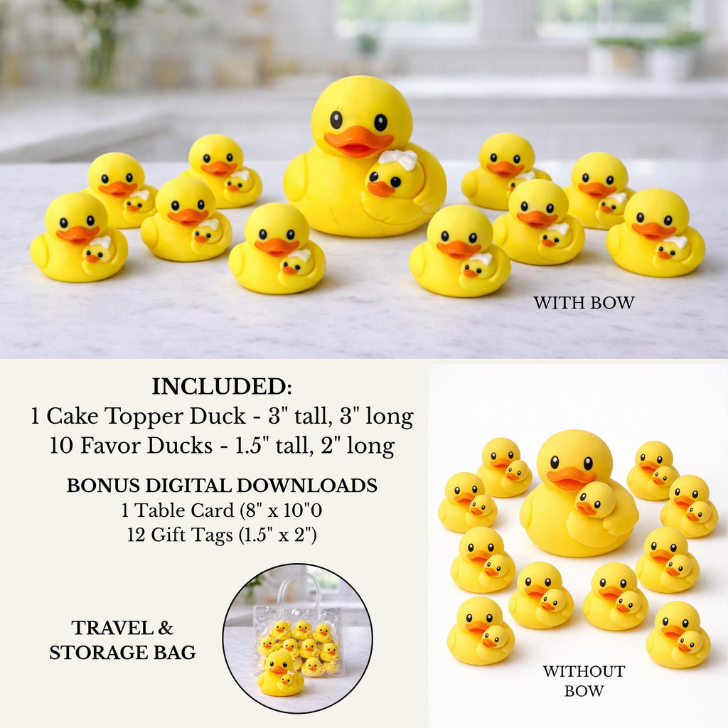 Duck Baby Shower Decoration Set | 1 Mama Duck Cake Topper + 10 Mini Duckling Favors & Digital Templates
