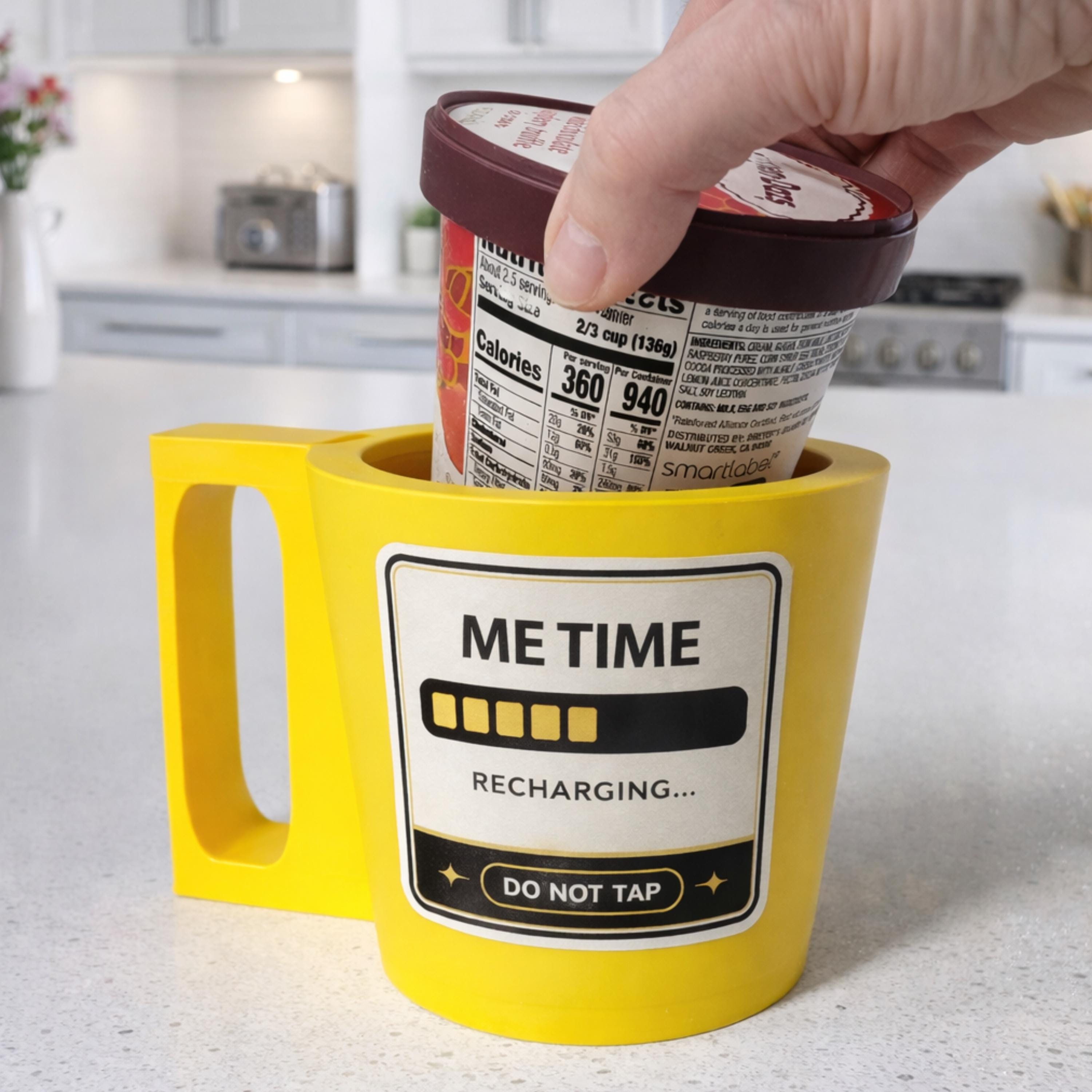 Personal Ice Cream Pint Holder | Adult Grip Handle, Spoon Slot & Vinyl Sticker Options