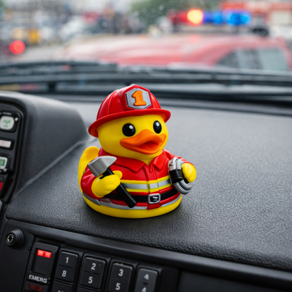 Firefighter Duck Figure Dashboard Ducking Decoration Car Accessory Toy Fireman Desk Ornament Collectible Firefighter Gift Party Favor