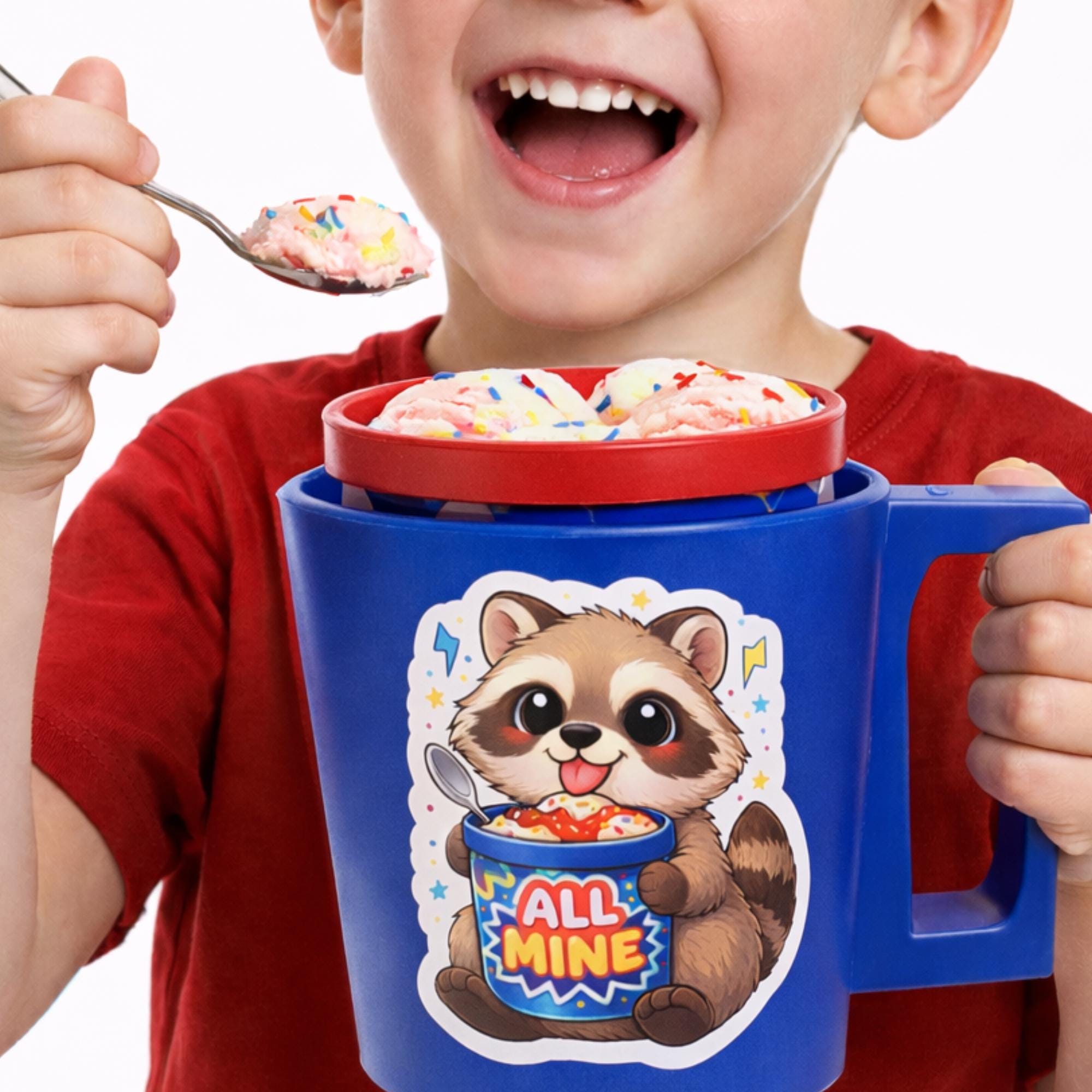 Kids Ice Cream Pint Holder | Fun Grip Handle, Spoon Slot & Sticker Options