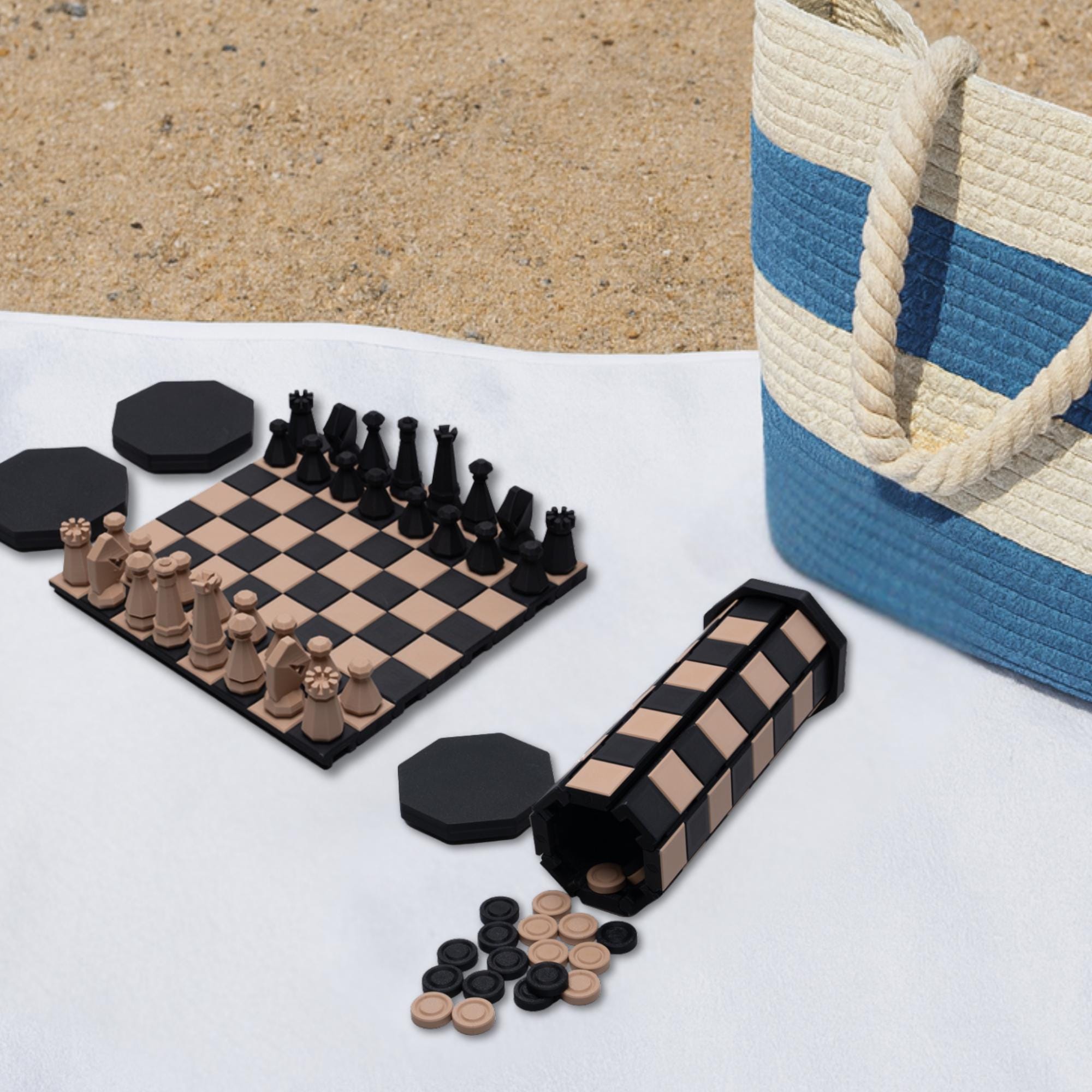 Travel Chess Set Waterproof Outdoor Board Game Night Entertainment Family Activity Road Trip Portable Chess Checker Set Game Traveler Gift