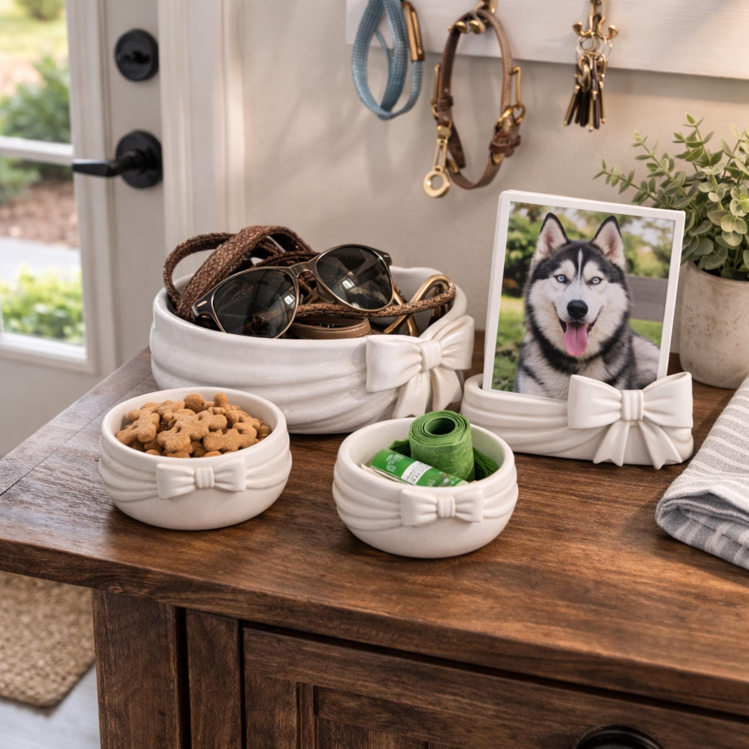 Bow Ribbon Home Decor Set | Table Centerpiece, Photo Holder & Organizer
