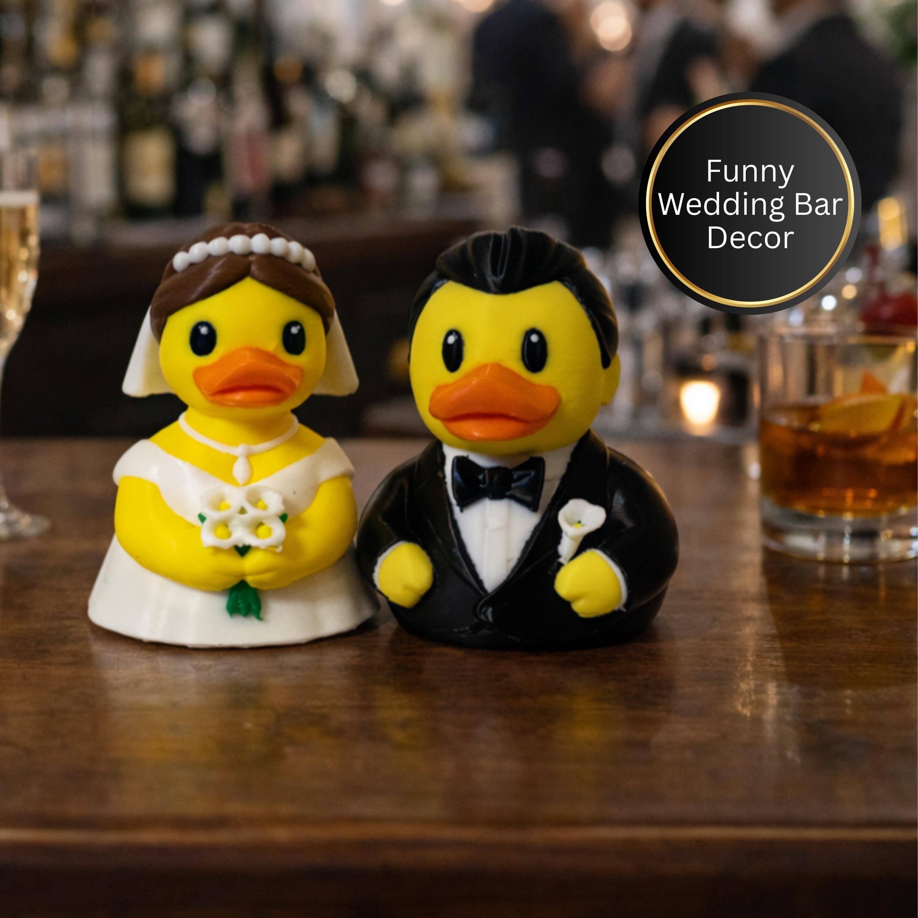 Bride Groom Duck 4x4 Decoration Dashboard Display Wedding Favor Bridal Shower Gift Idea Rustic Reception Centerpiece Table Accessory Modern