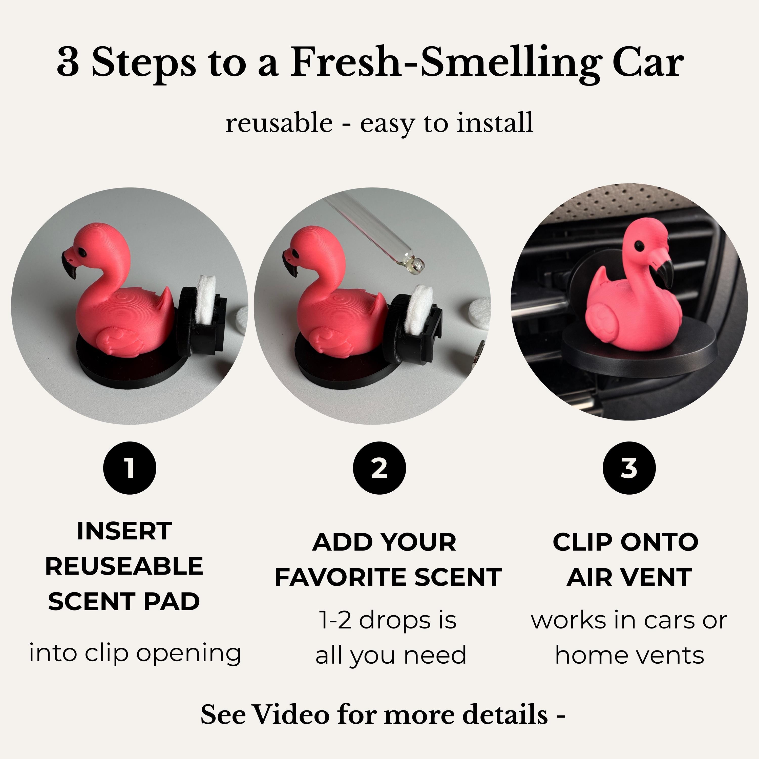 Flamingo Vent Clip Air Freshener for Car and Home AC Diffuser Essential Oil Vent Clip Cute Pink Flamingo Car Charm & Portable AC Decor