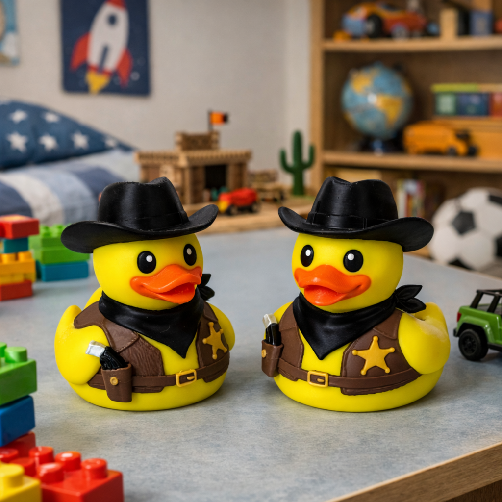 Trail Rider Duck Sheriff Cowboy Style 3D Printed Decoration Dashboard Accessory Western Theme Jeep Ducking Gift Vinyl Collectible Figure Detailed Badge Holster Hat Design Perfect Present For Off Road Enthusiasts Adventure Seekers Vehicle
