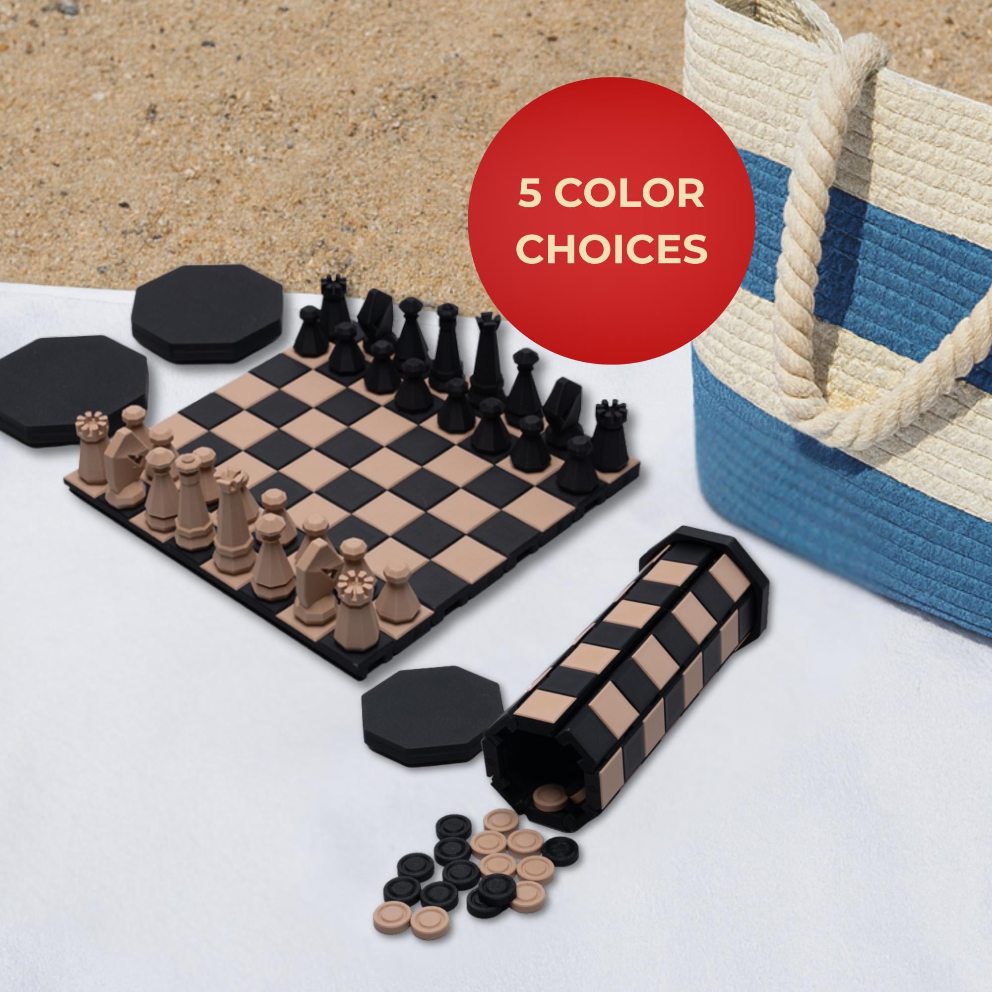 Portable Travel Chess & Checkers Set | Roll-Up Board for Flights, Road Trips & Camping