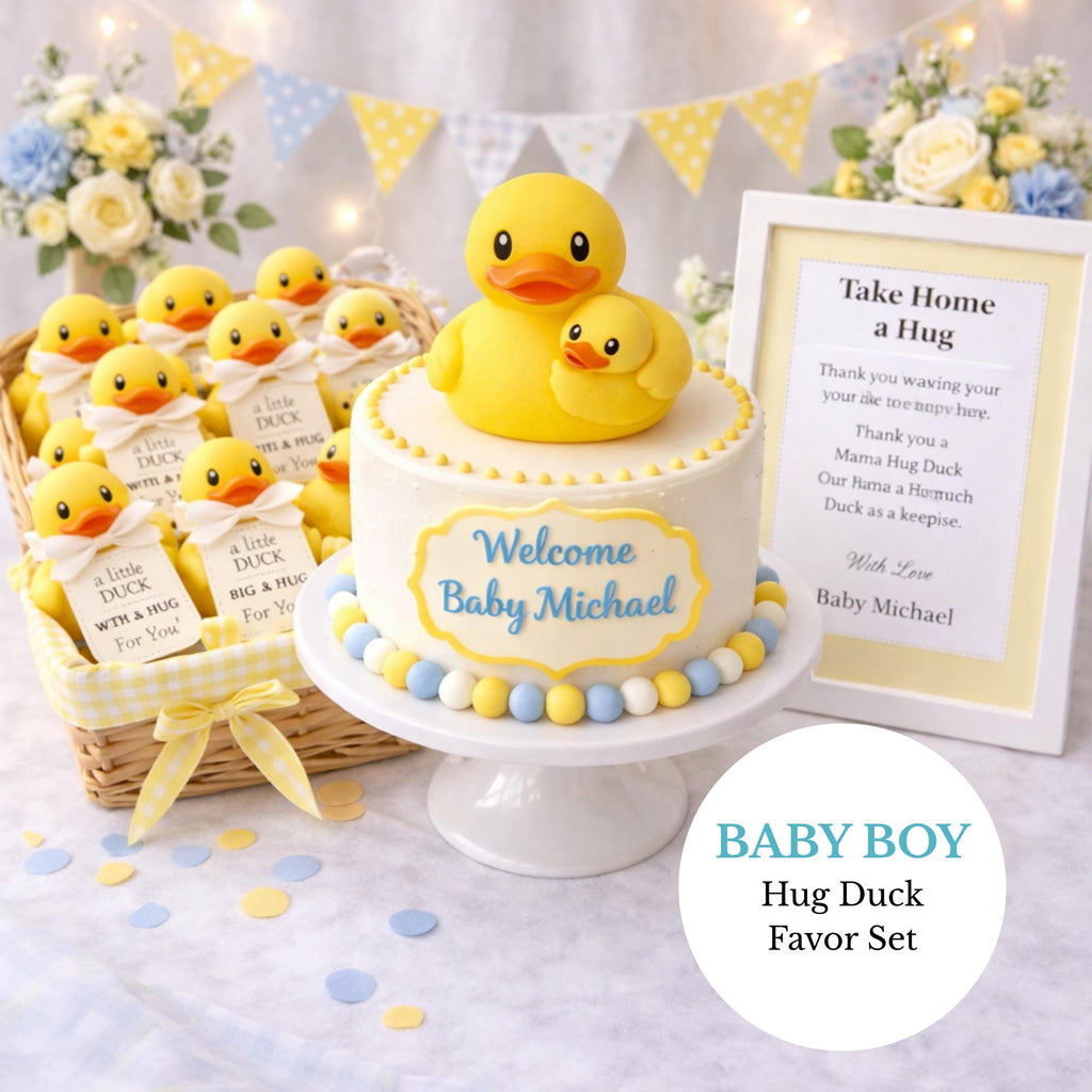 Duck Baby Shower Decoration Set | 1 Mama Duck Cake Topper + 10 Mini Duckling Favors & Digital Templates