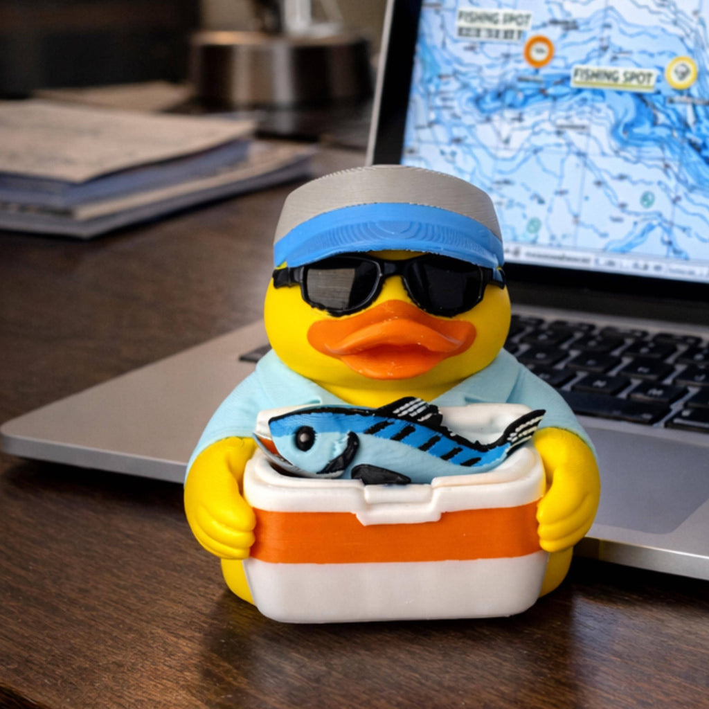Fishing Duck | Fisherman Dashboard Decoration, Desk Ornament & Funny Gift