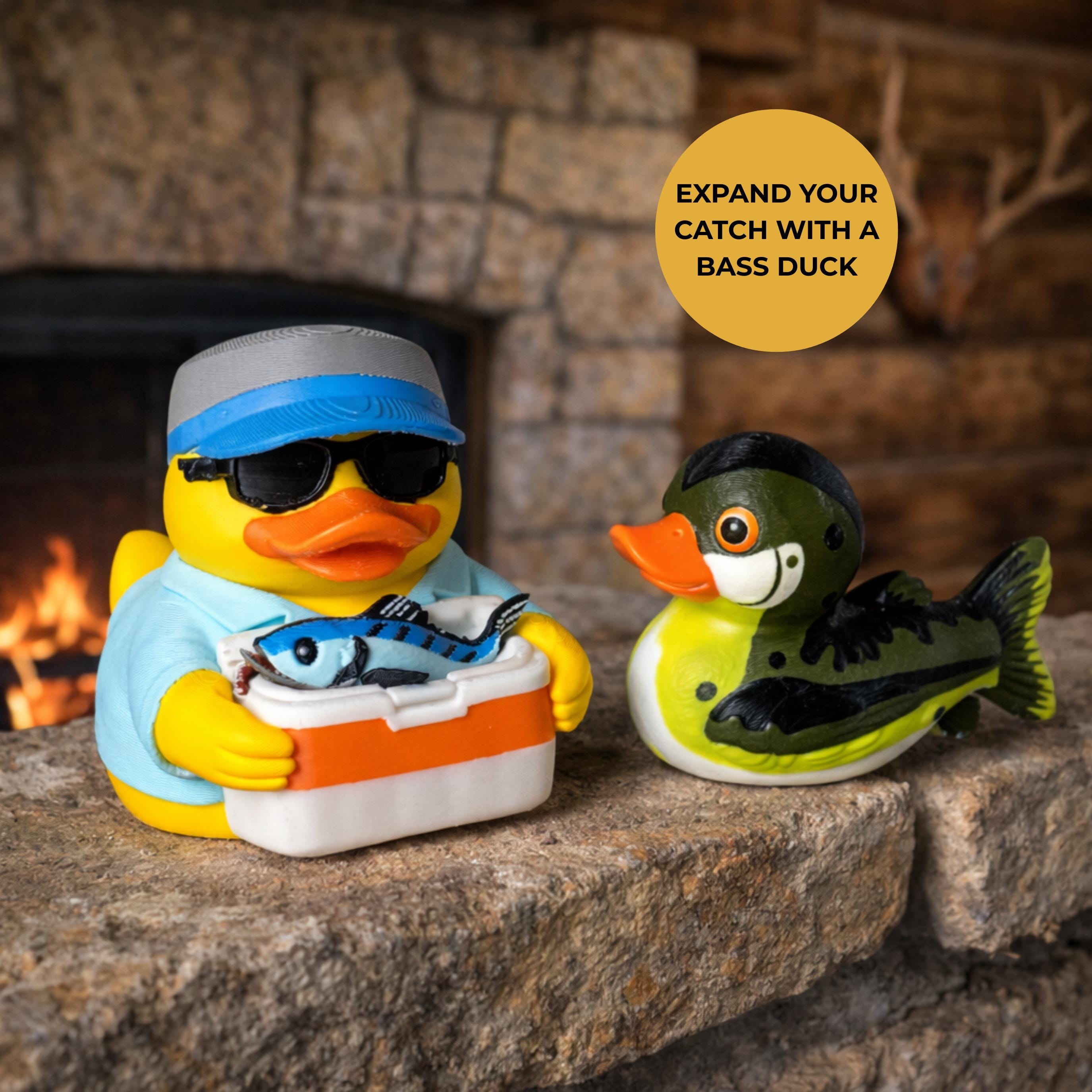 Fishing Duck | Fisherman Dashboard Decoration, Desk Ornament & Funny Gift