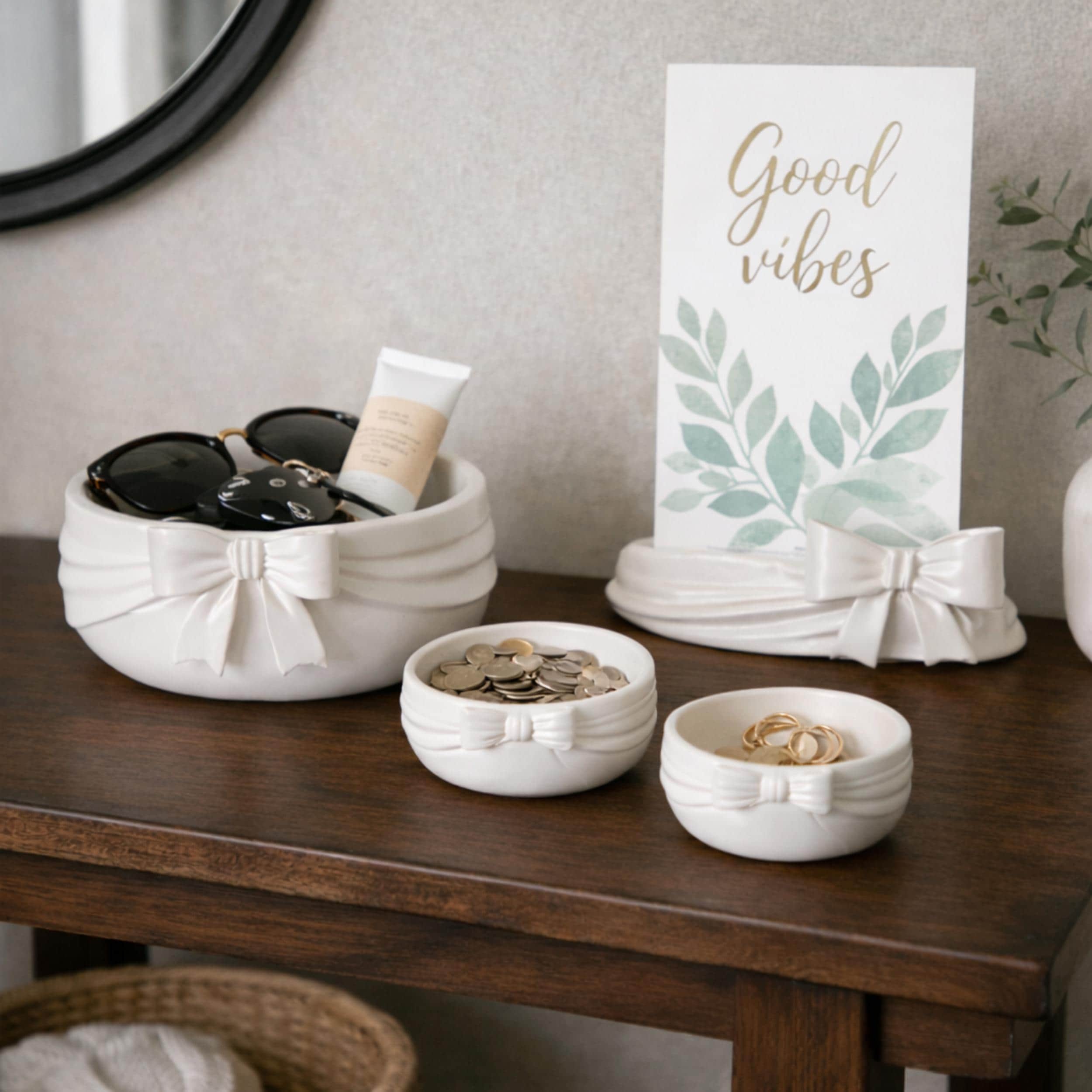 Bow Ribbon Home Decor Set | Table Centerpiece, Photo Holder & Organizer