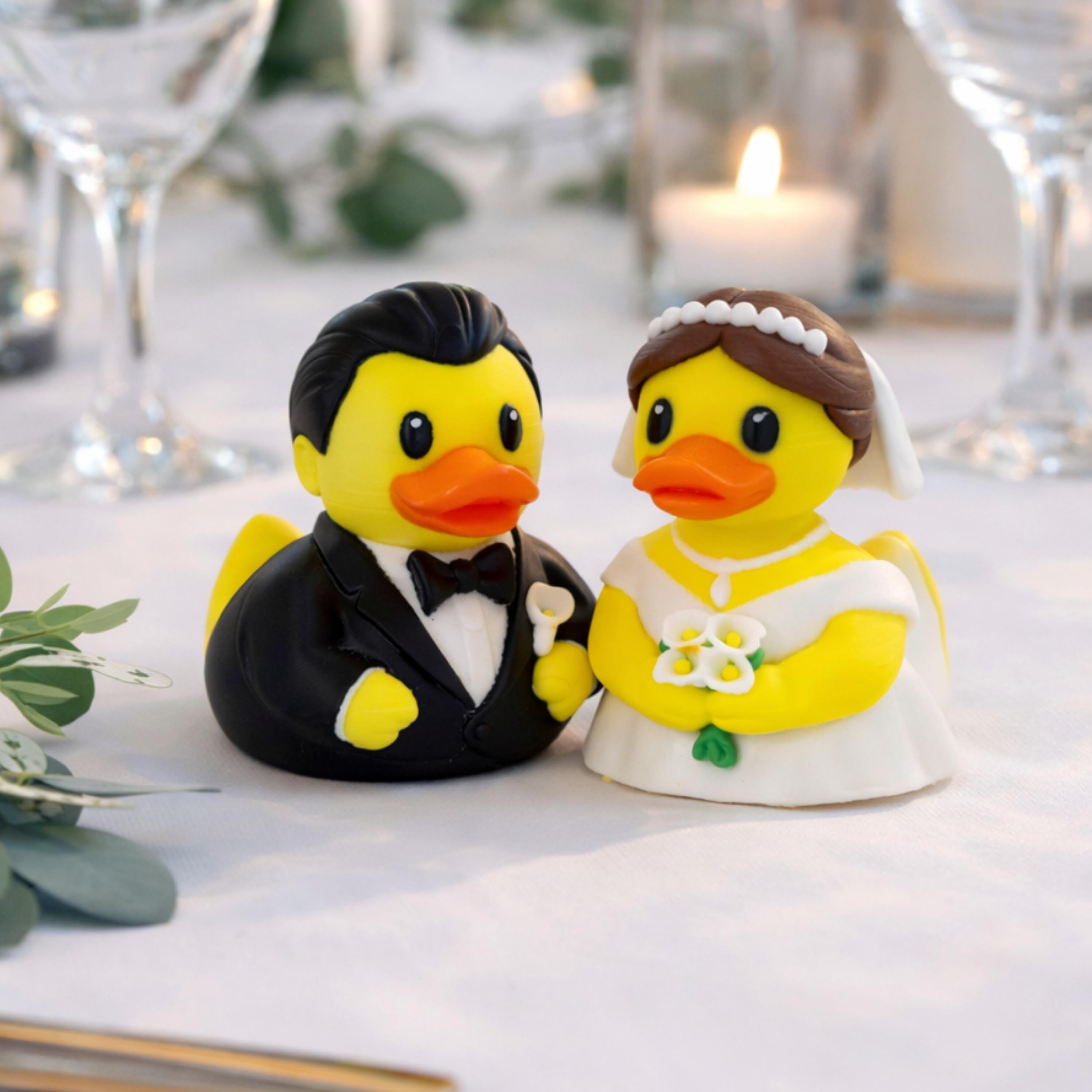 Bride Groom Duck 4x4 Decoration Dashboard Display Wedding Favor Bridal Shower Gift Idea Rustic Reception Centerpiece Table Accessory Modern
