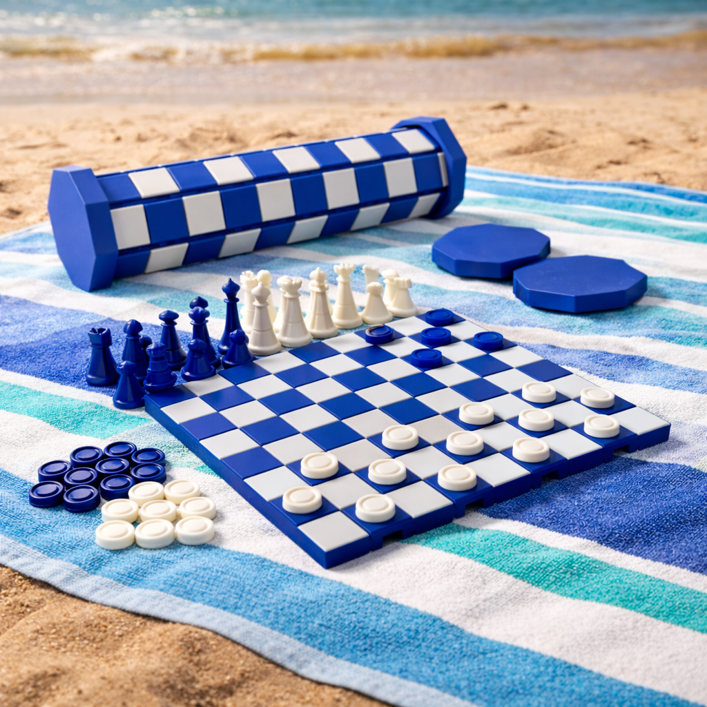 Portable Travel Chess & Checkers Set | Roll-Up Board for Flights, Road Trips & Camping