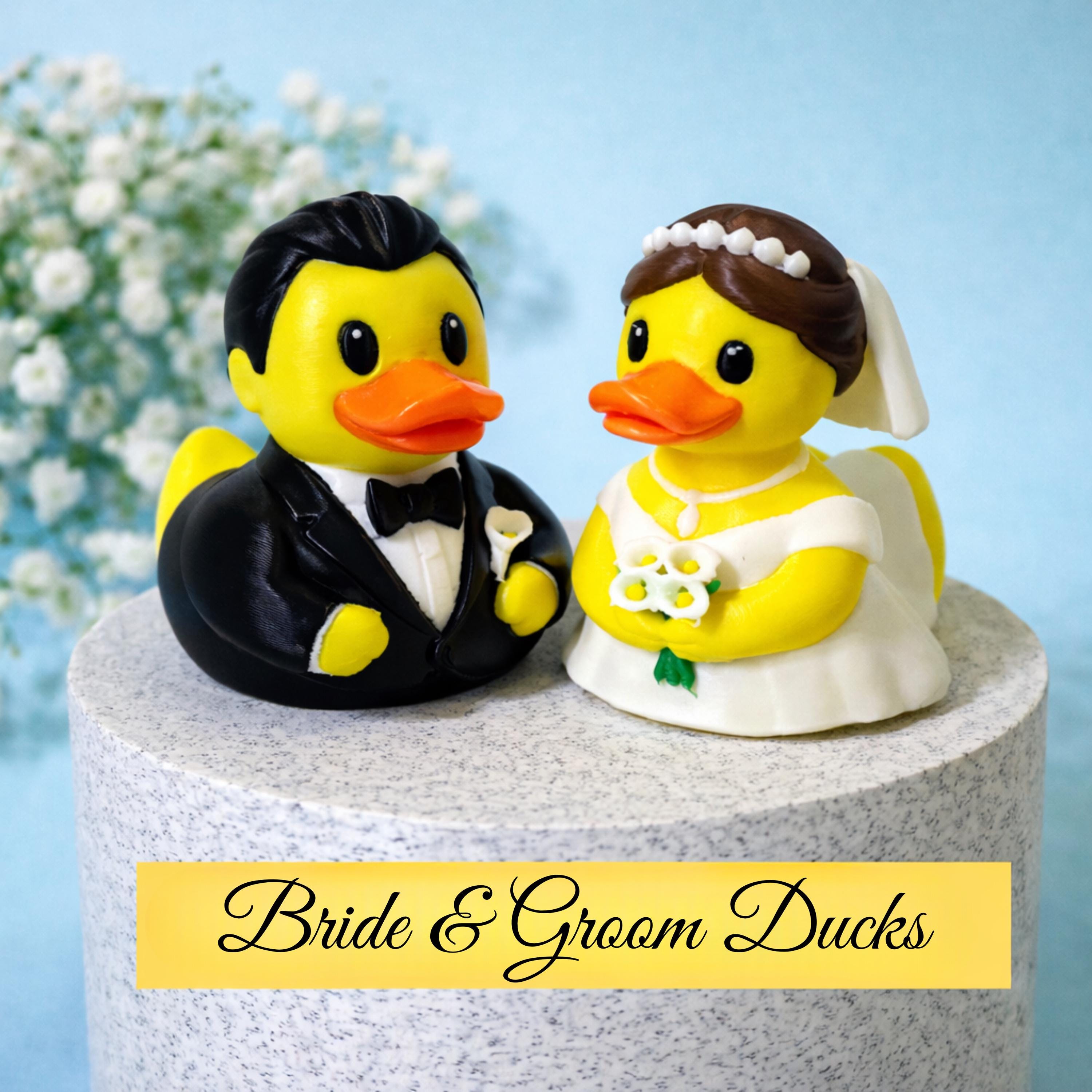 Bride Groom Duck 4x4 Decoration Dashboard Display Wedding Favor Bridal Shower Gift Idea Rustic Reception Centerpiece Table Accessory Modern