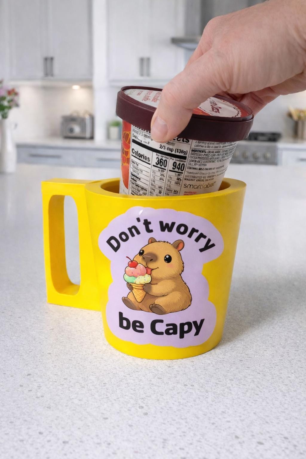 Kids Ice Cream Pint Holder | Fun Grip Handle, Spoon Slot & Sticker Options