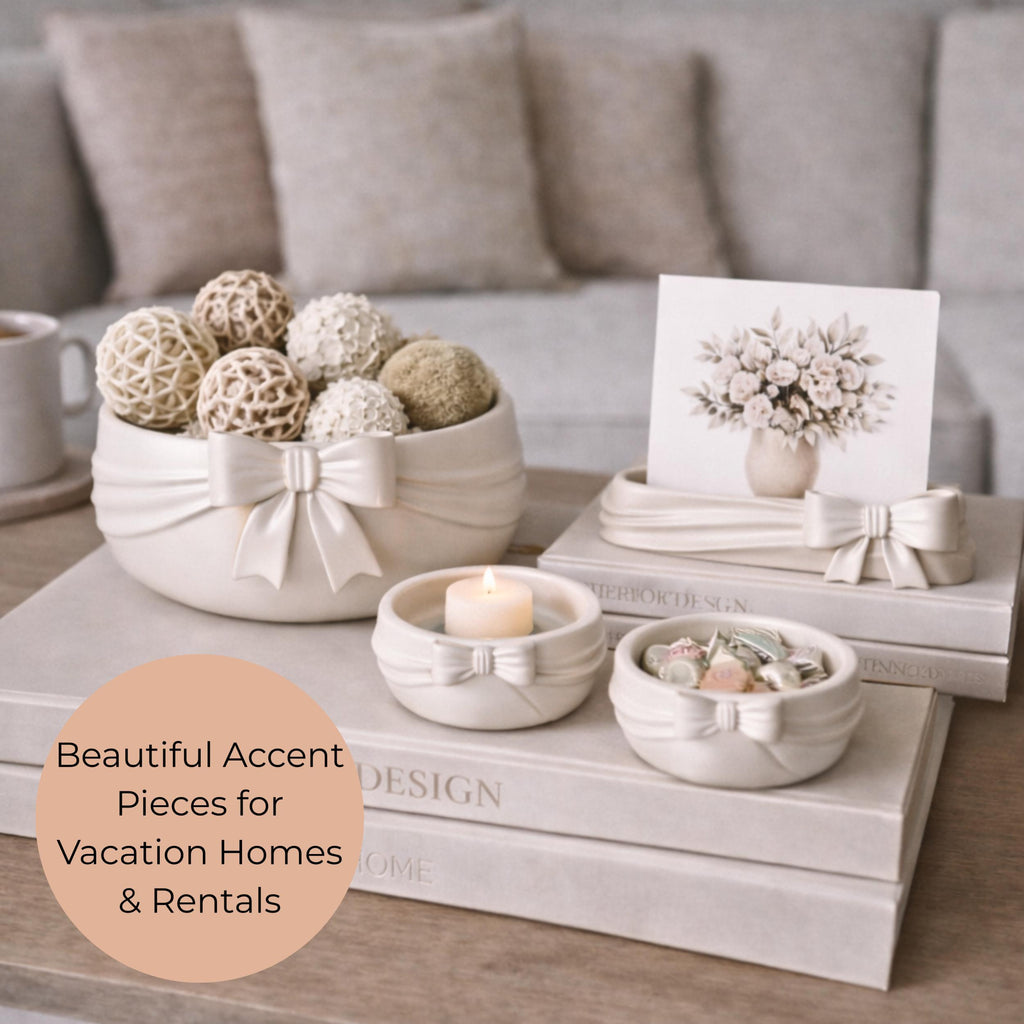 Bow Ribbon Home Decor Set | Table Centerpiece, Photo Holder & Organizer