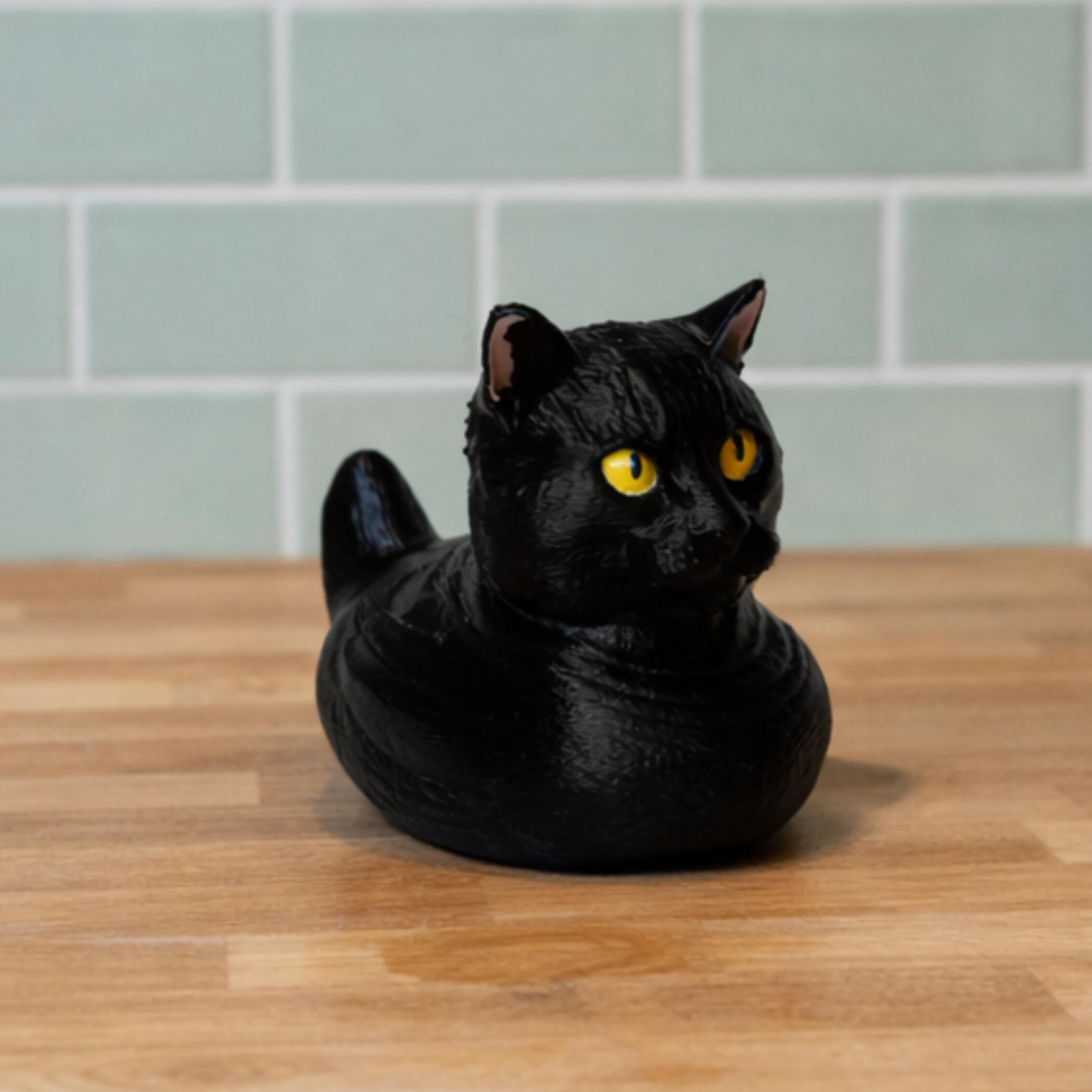 Black Tabby Cat Duck - 4x4 Ducking Gift Dashboard Decoration Cruise Hide Seek Cat Lover Gift Halloween Collectible