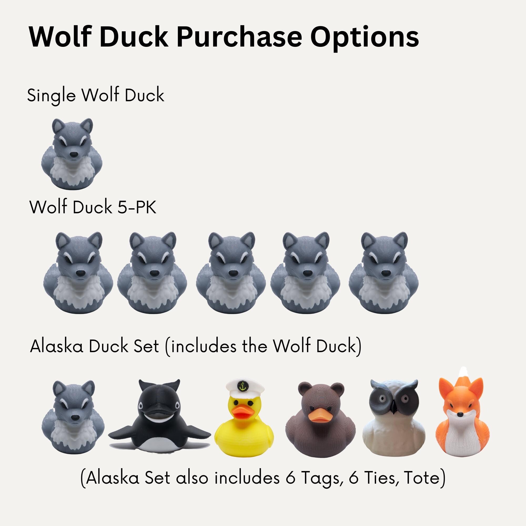 Gray Wolf Duck - Cruise Hide Seek Game & 4x4 Ducking Gift Alaska Theme Nature Lover Rustic Cabin Decoration
