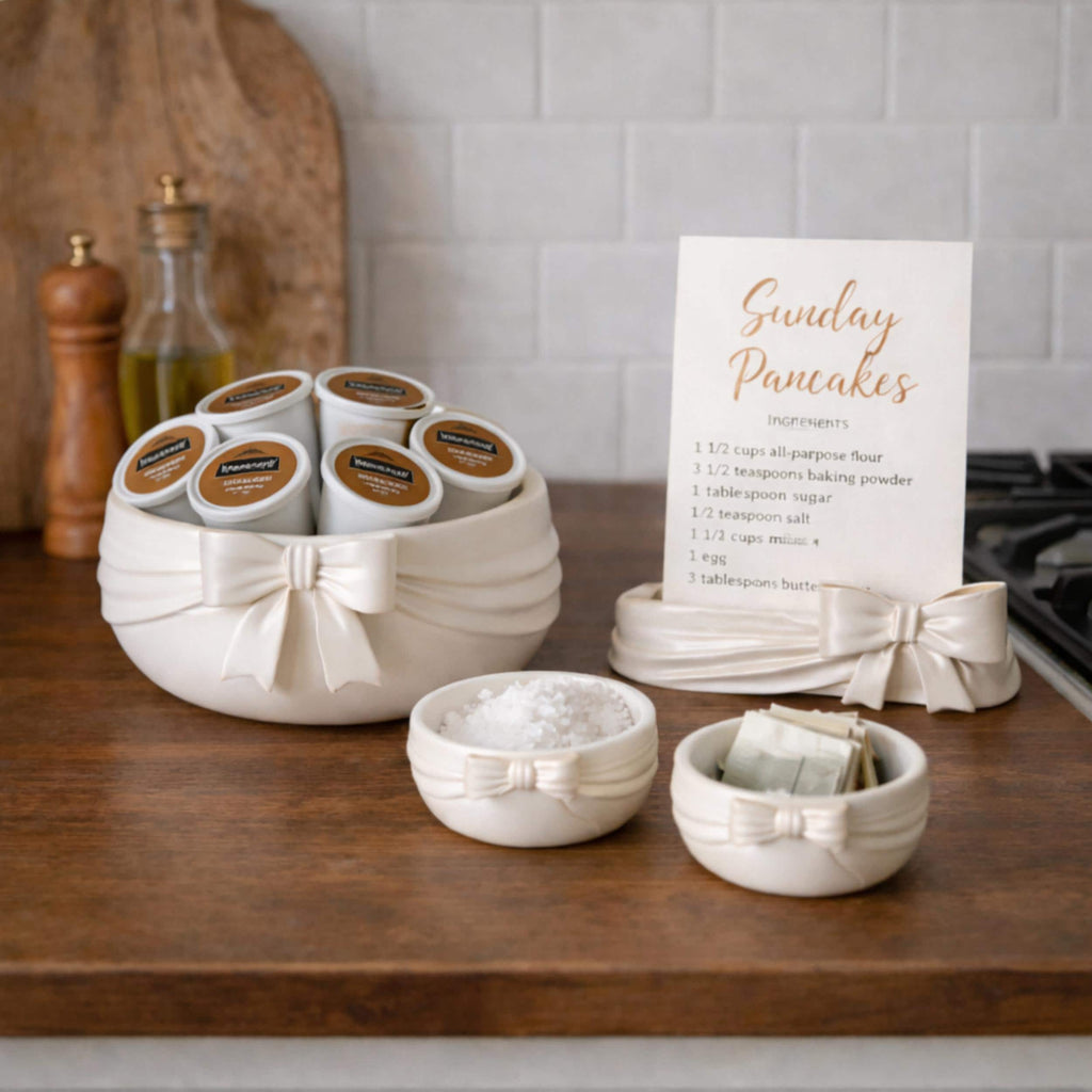 Bow Ribbon Home Decor Set | Table Centerpiece, Photo Holder & Organizer