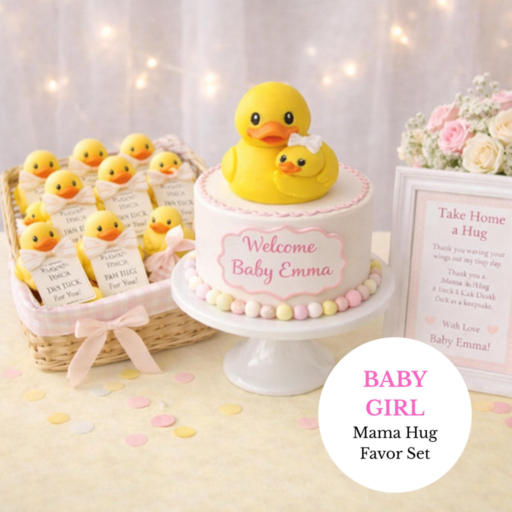 Duck Baby Shower Decoration Set | 1 Mama Duck Cake Topper + 10 Mini Duckling Favors & Digital Templates