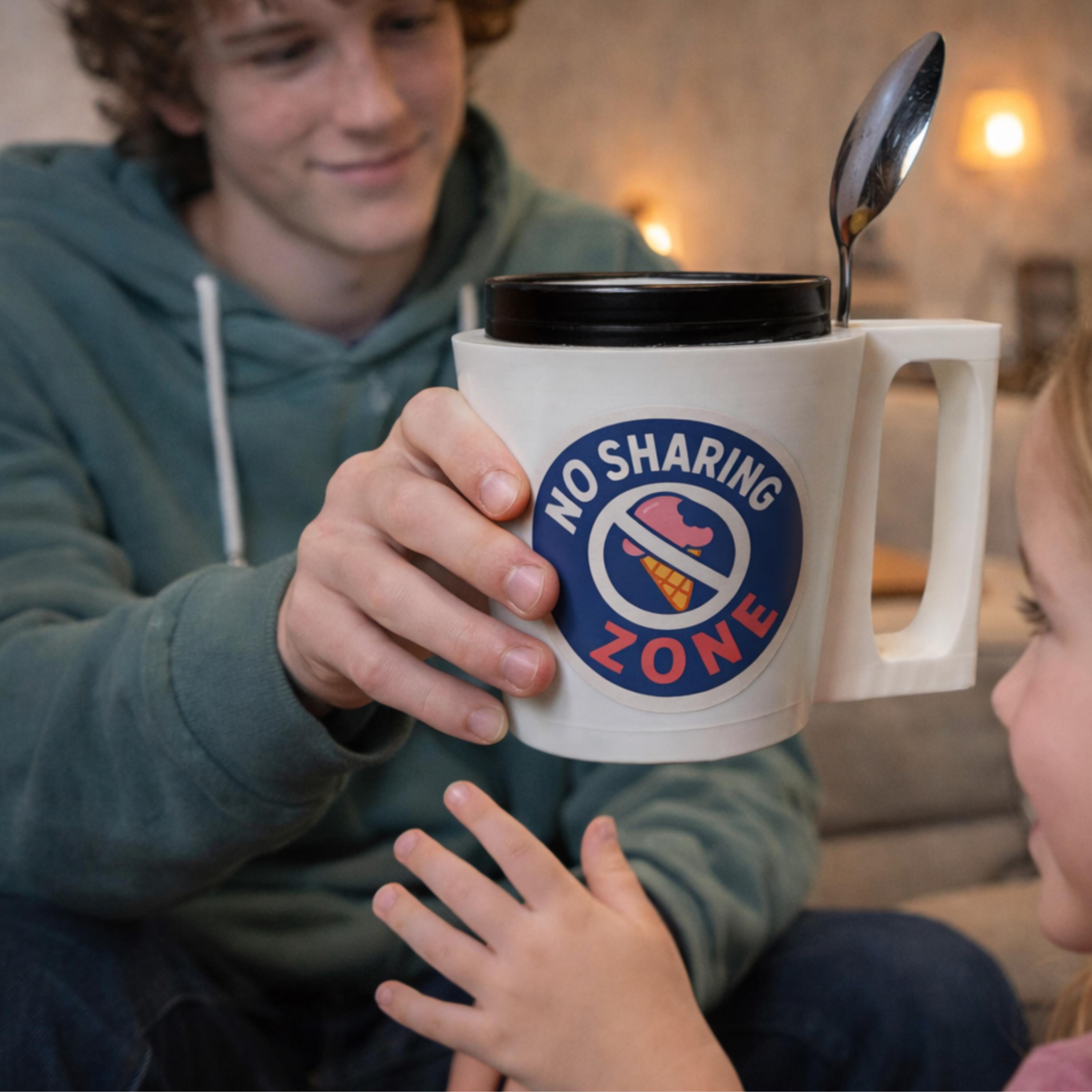 Kids Ice Cream Pint Holder | Fun Grip Handle, Spoon Slot & Sticker Options