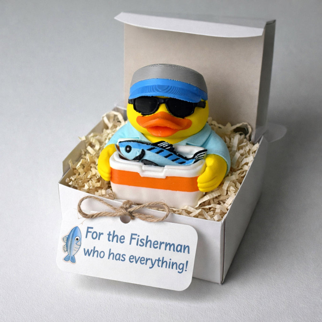 Fishing Duck | Fisherman Dashboard Decoration, Desk Ornament & Funny Gift