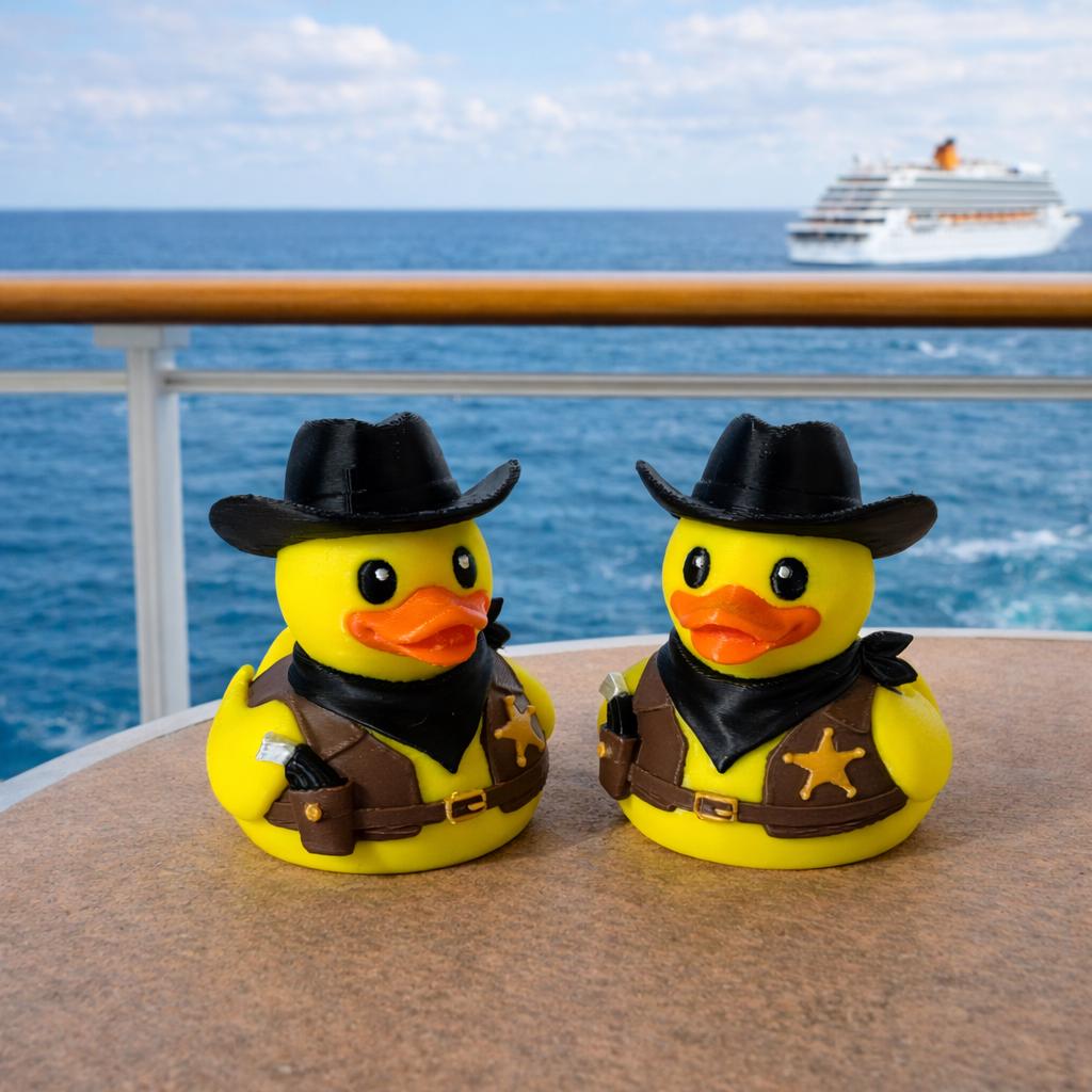 Cruise Duck Game Cowboy Sheriff Hide Seek Activity Cruise Ship Entertainment Cabin Fun Souvenir Collectible Travel Memory Vacation Activity Cruise Adventure Western Theme 3D Printed Duck Sheriff Badge Cowboy Hat Passenger Entertainment Cruise