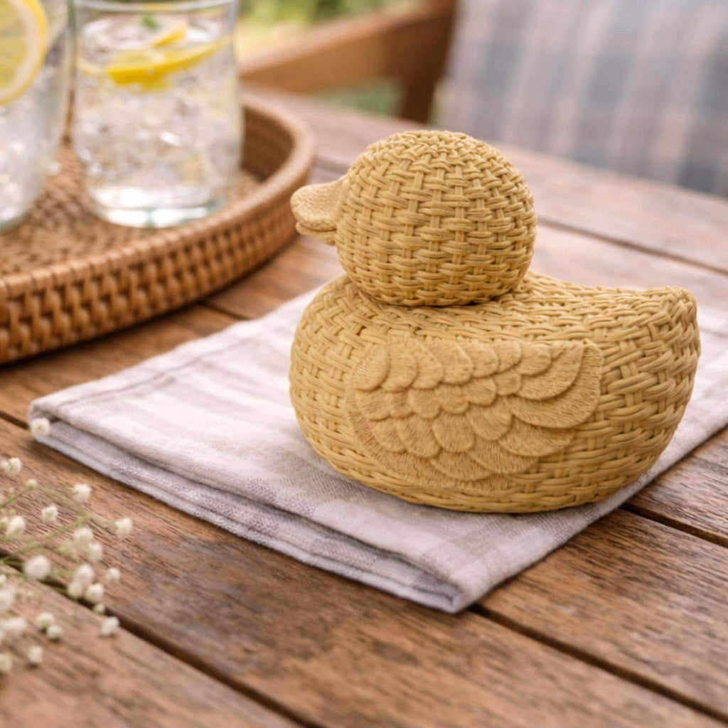 Duck Nursery Decor – Wicker Animal Figurine Boho Shelf Decoration
