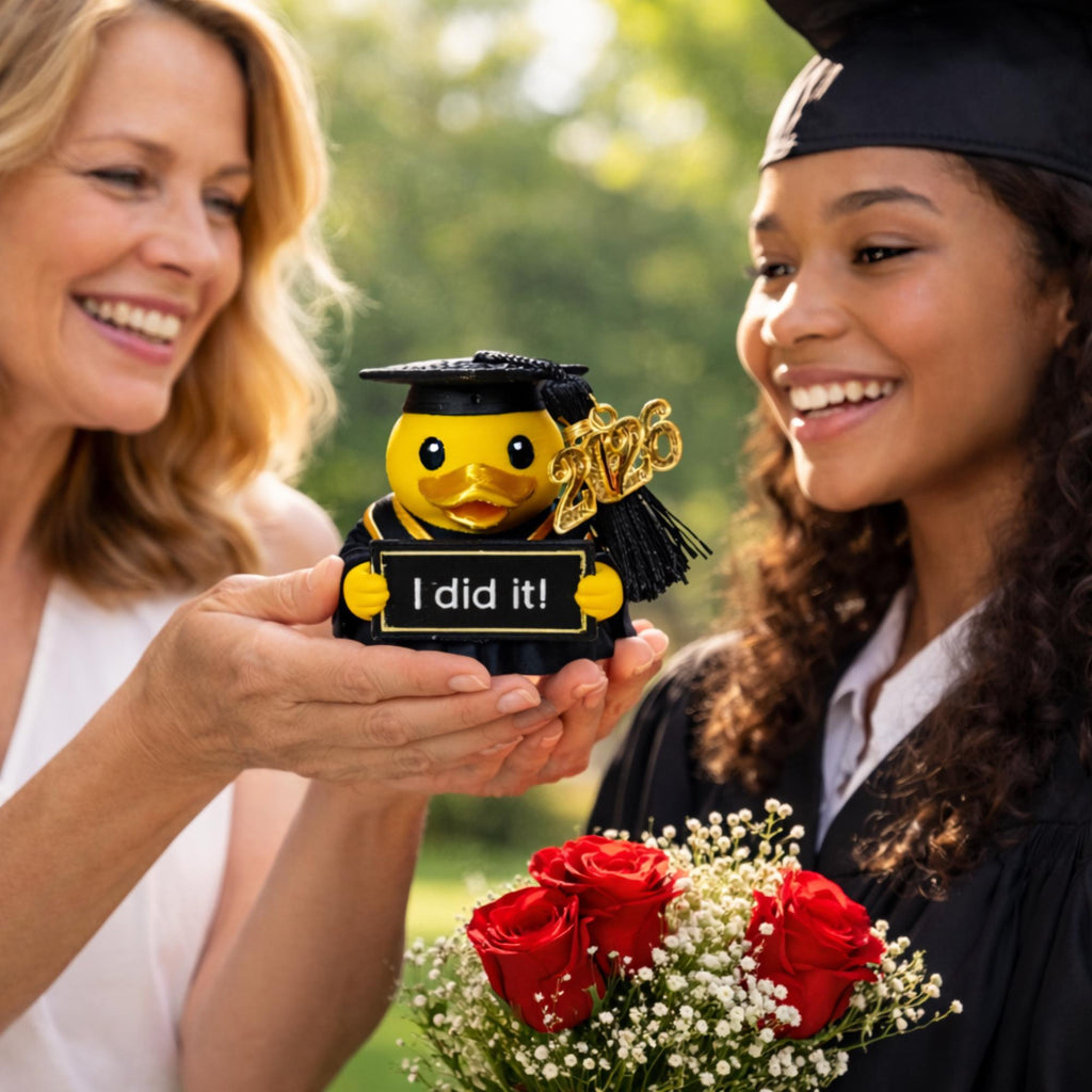 Custom Graduation Keepsake Personalized Duck Figurine College Graduate Gift Academic Success Celebration Rubber Duck Design Desk Ornament Class Of 2026 Present Commemorative Item Unique Party Favor Educational Achievement Gift Student