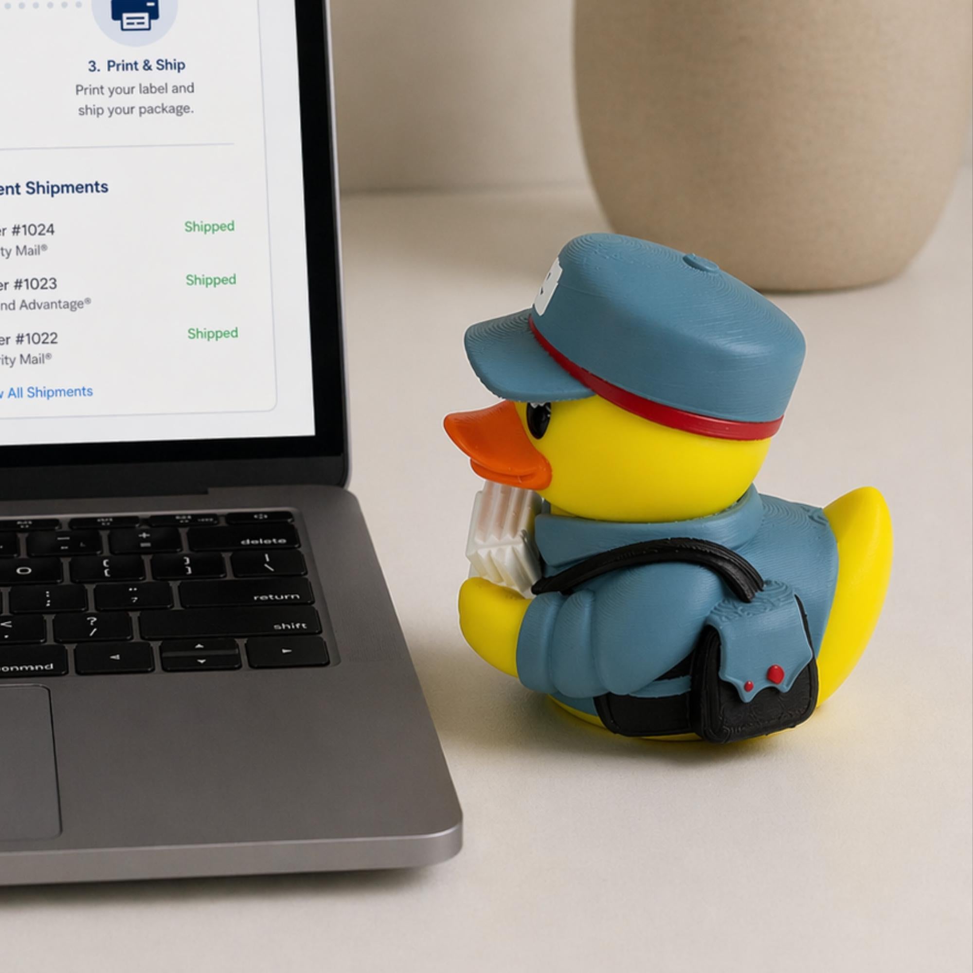 Dashboard Duck Postal Worker Desk Buddy Mail Carrier Figurine Gift Blue Uniform Cap Holding Letters Office Decoration Car Accessory Postal Service Appreciation Present Retirement Gift Letter Carrier Novelty Item Employee Recognition
