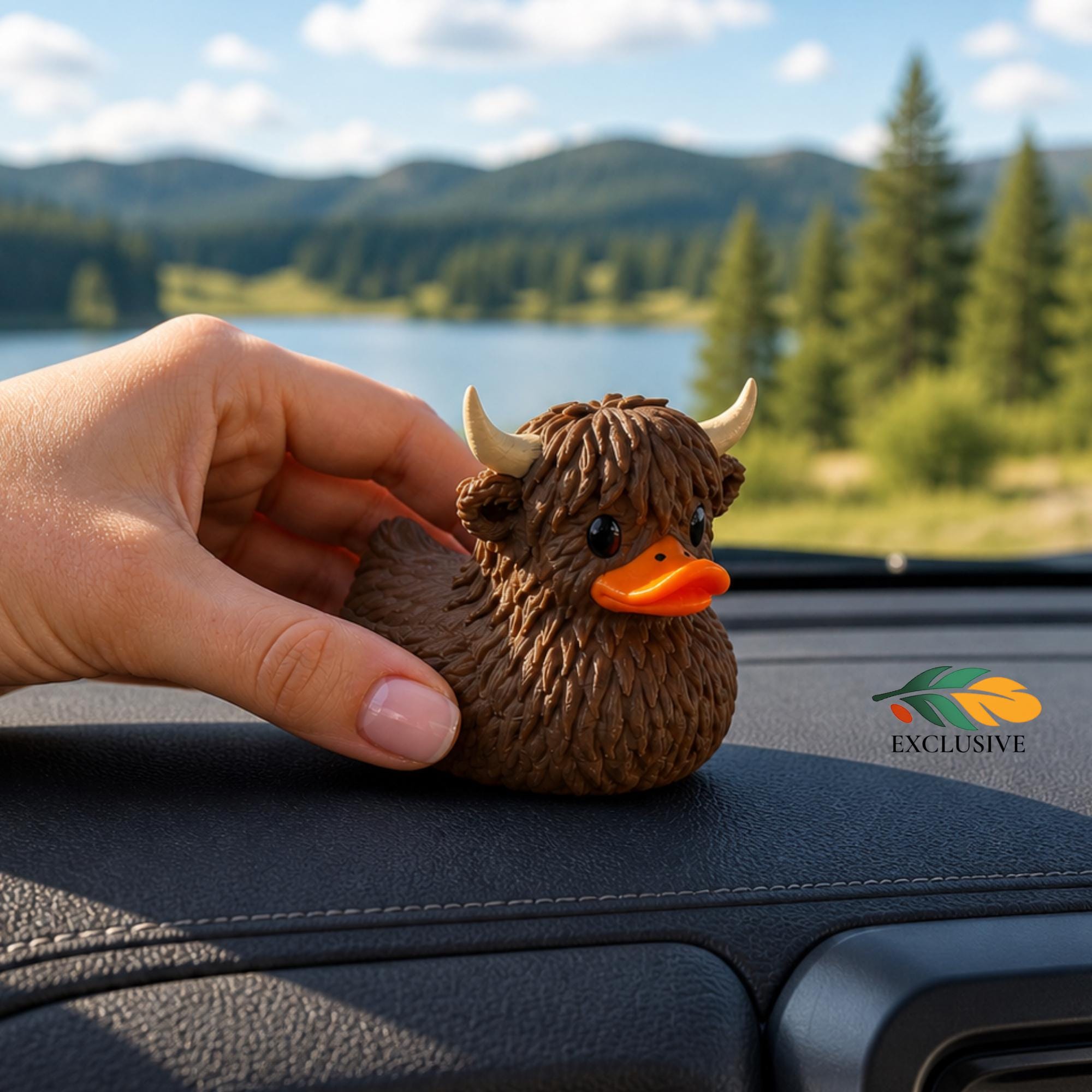 Highland Cow Rubber Duck Jeep Ducking Tradition Gift Vehicle Surprise Present Dashboard Toy Car Accessory Novelty Collectible Item Adventure Enthusiast Gift Off Road Community Tradition Quirky Animal Figurine Western Theme Country Style