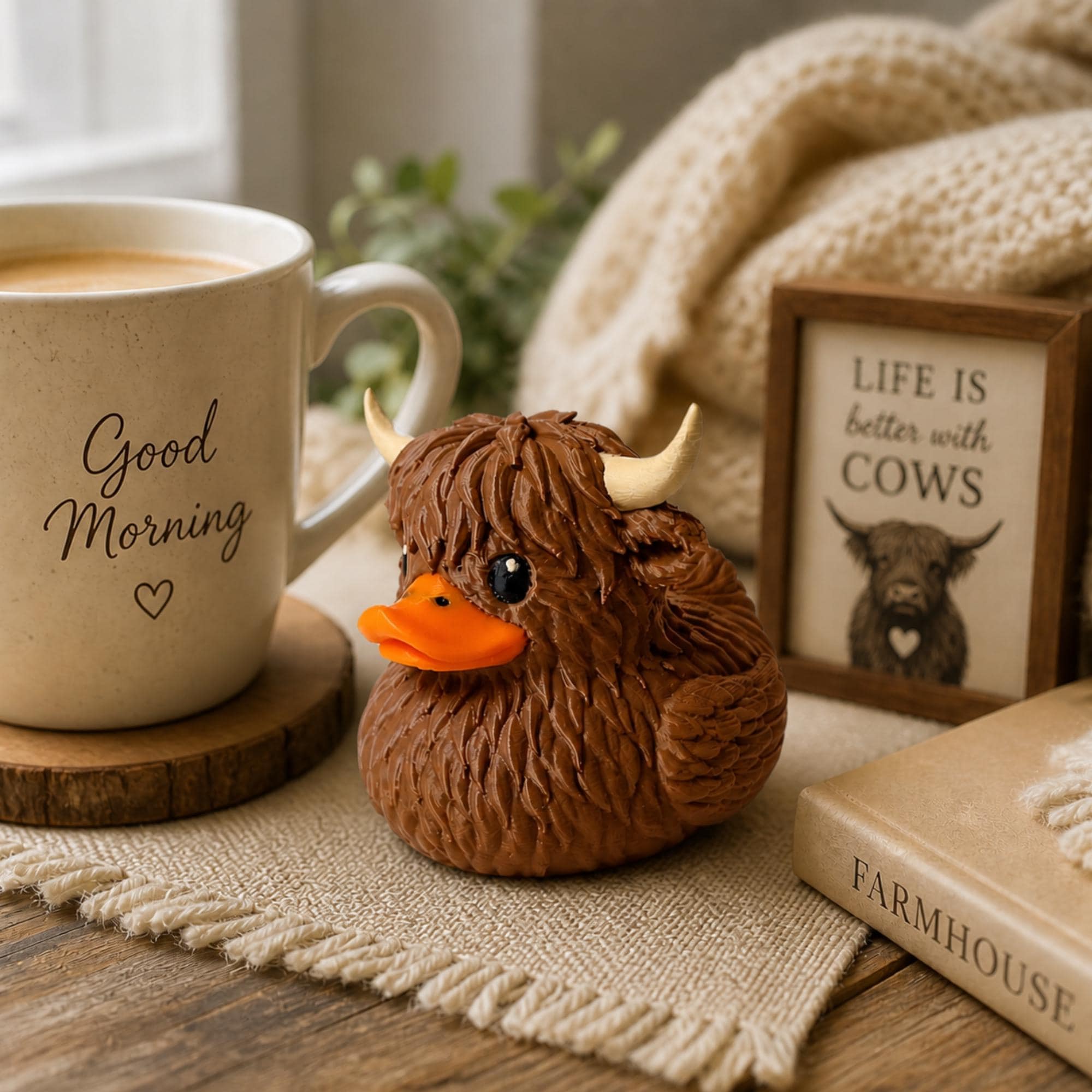 Unique Gift Highland Cow Rubber Duck Novelty Present Jeep Ducking Tradition Item Dashboard Toy Vehicle Accessory Adventure Enthusiast Gift Farm Animal Collectible Western Country Theme Rustic Style Quirky Animal Figurine Car Display
