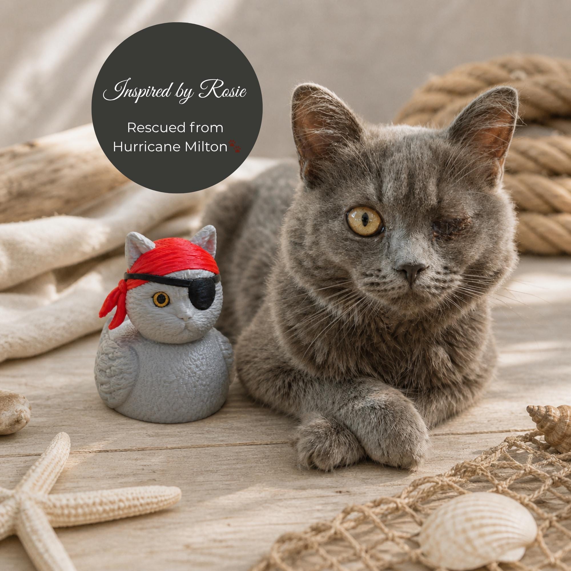 Pirate Cat Lover Gift Novelty Rubber Duck Collectible Cruise Ducking Game Token Gray Kitty Figurine Black Eye Patch Design Red Bandana Nautical Accessory Vacation Souvenir Travel Keepsake Animal Enthusiast Present Whimsical Desk Display