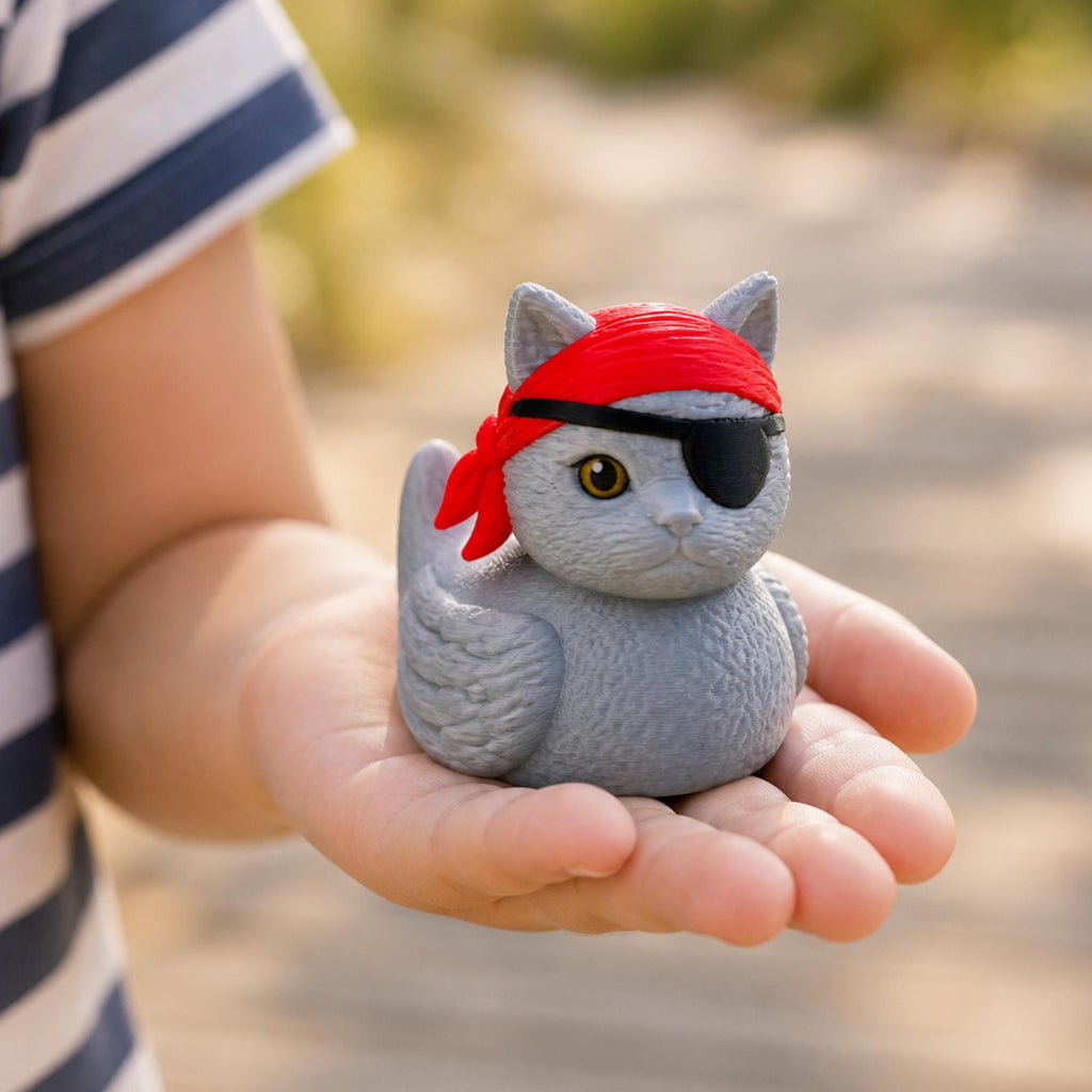Novelty Rubber Duck Pirate Themed Cat Collectible Gray Tuxedo Kitty Design Black Eye Patch Red Bandana Cruise Ship Ducking Game Token Vacation Travel Gift Animal Lover Present Nautical Collectible Figurine Whimsical Desk Companion Rescue