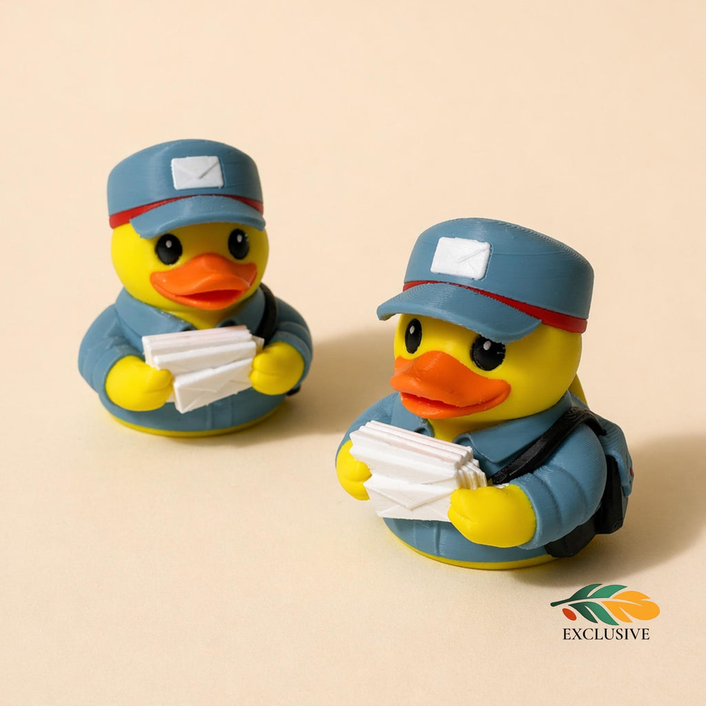 Postal Worker Gift Rubber Duck Figurine Mail Carrier Appreciation Present Dashboard Ornament Desk Buddy Blue Uniform Cap Holding Letters Novelty Item For Postal Service Employee Recognition Gift Retirement Present Letter Carrier Collectible