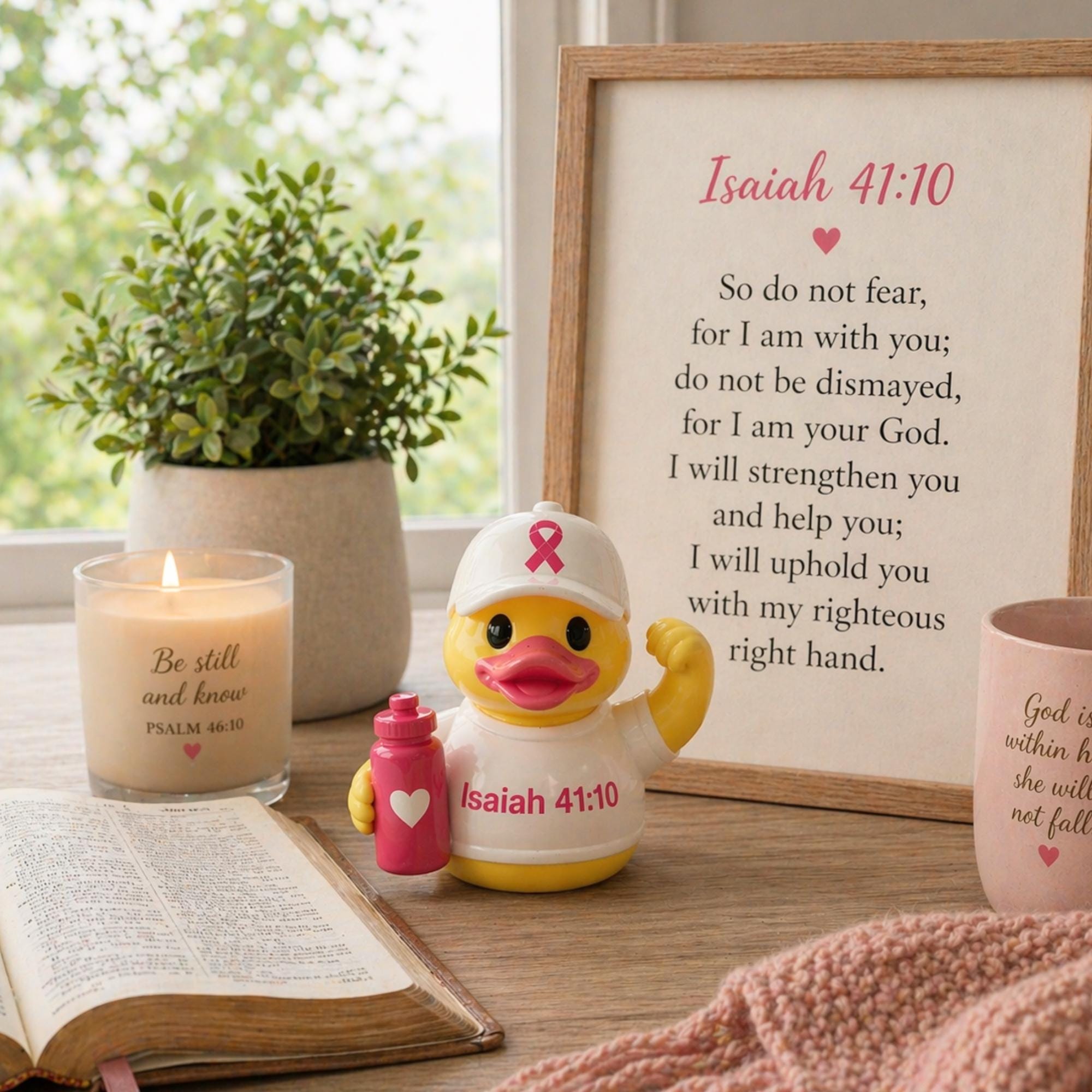 Pink Ribbon Awareness Duck Cancer Support Figurine Customizable Name Personalized Breast Cancer Survivor Gift Encouragement Present Fighter Strength Token Dashboard Display Vehicle Ornament Treatment Support Show Awareness Campaign Charity