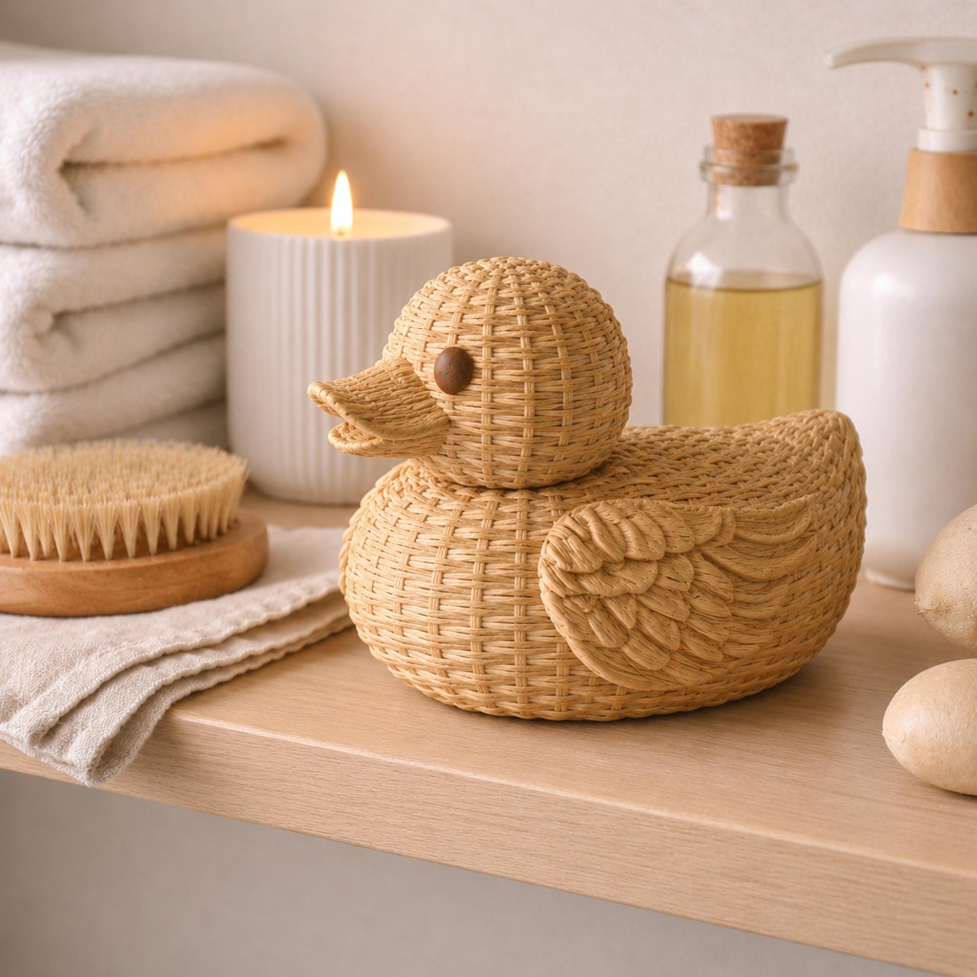 Duck Nursery Decor – Wicker Animal Figurine Boho Shelf Decoration